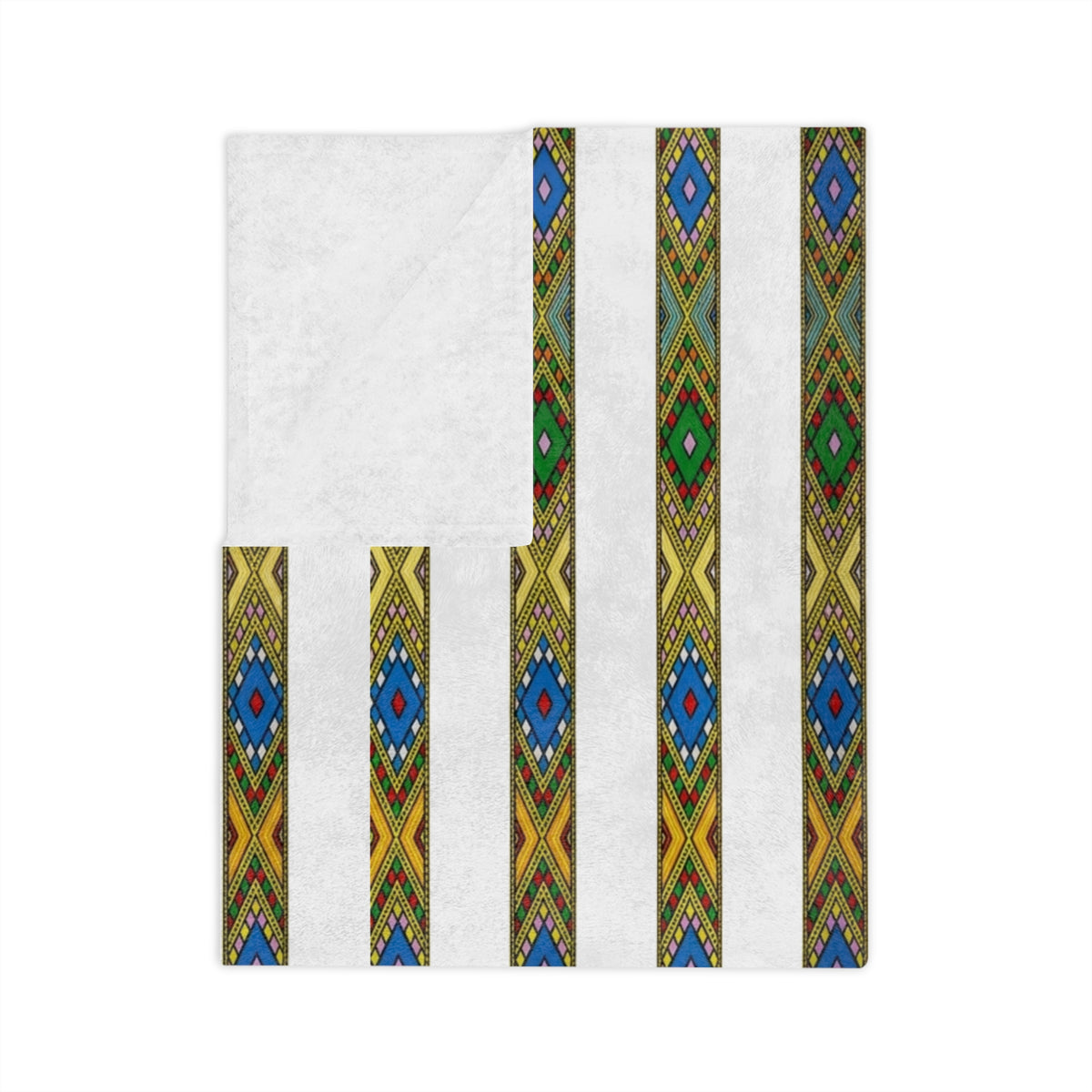 Bohemian Striped Velveteen Microfiber Blanket — Green & Gold Aztec Pattern