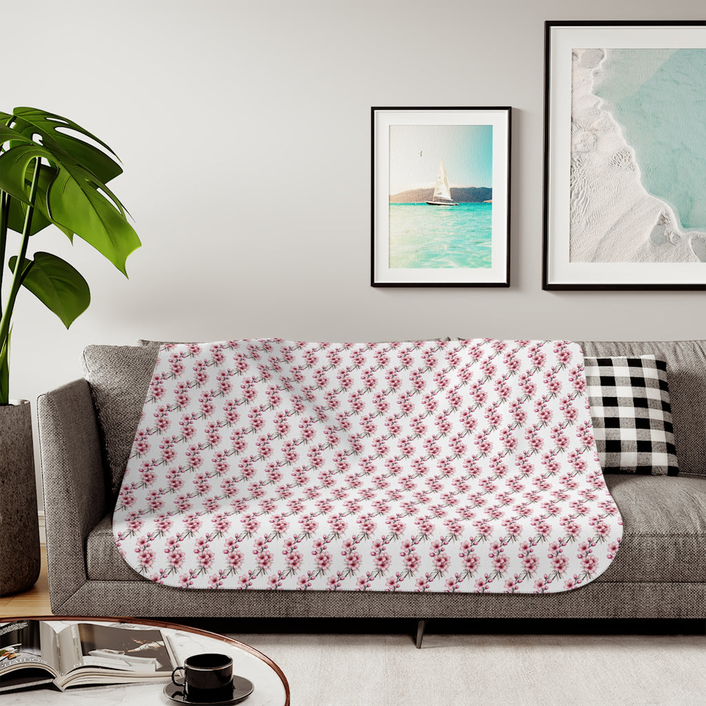 Cozy Sherpa Blanket — Reversible Plush Throw (Festive Mini Floral Pattern / Neutral Cream)