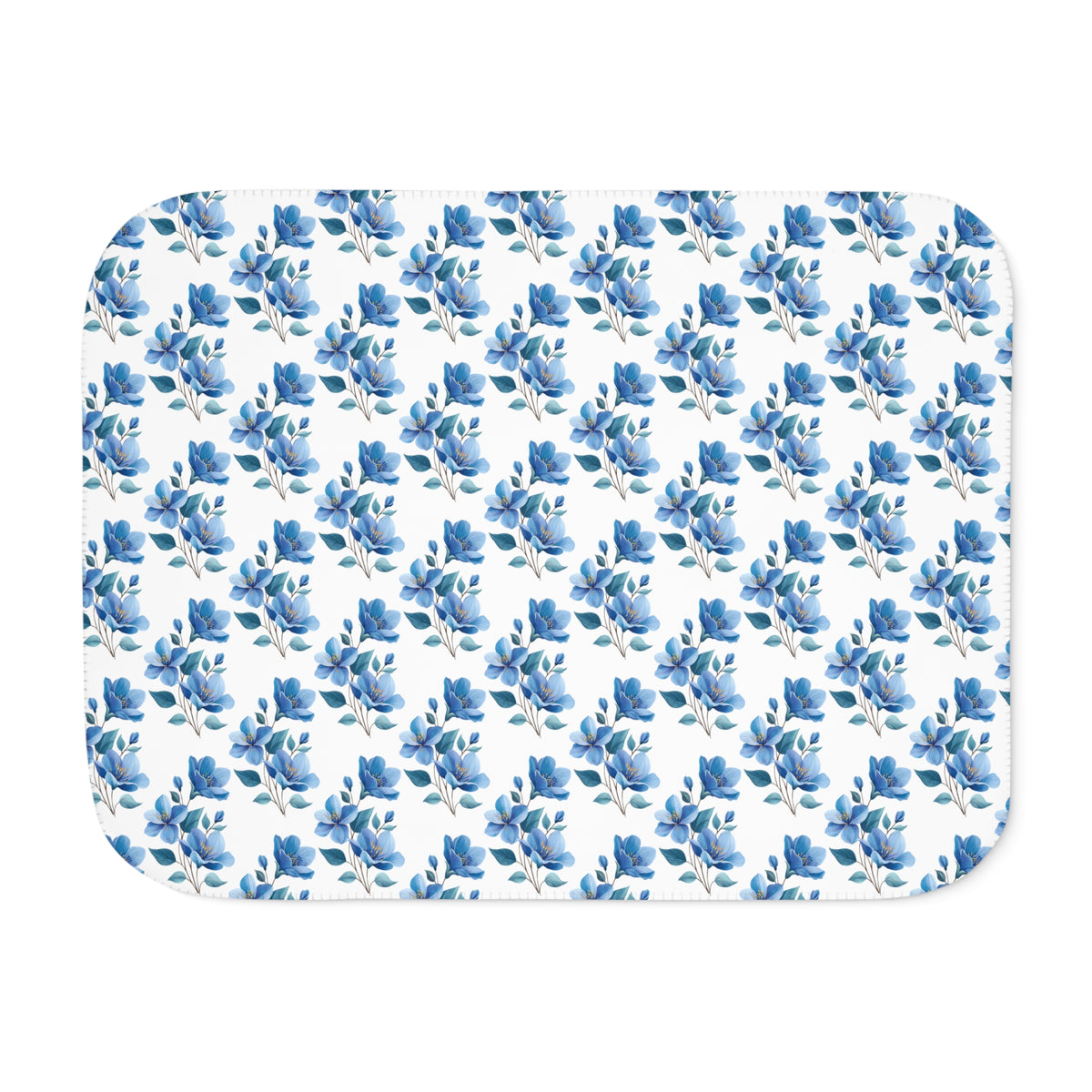 Blue Watercolor Floral Sherpa Blanket — Cozy Reversible Throw for Home & Gifts
