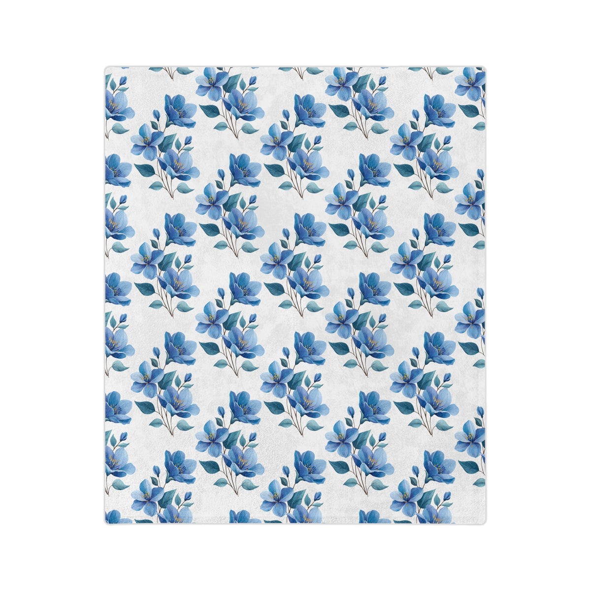 Blue Watercolor Floral Blanket — Velveteen Microfiber Throw