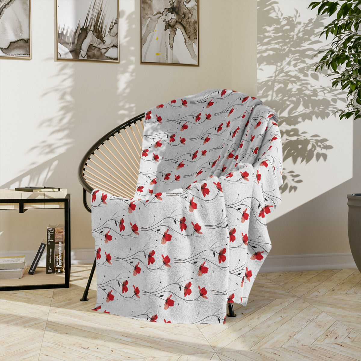 Red Poppy Floral Microfiber Blanket — Lightweight Velveteen Throw for Spring & Valentine's Gifts