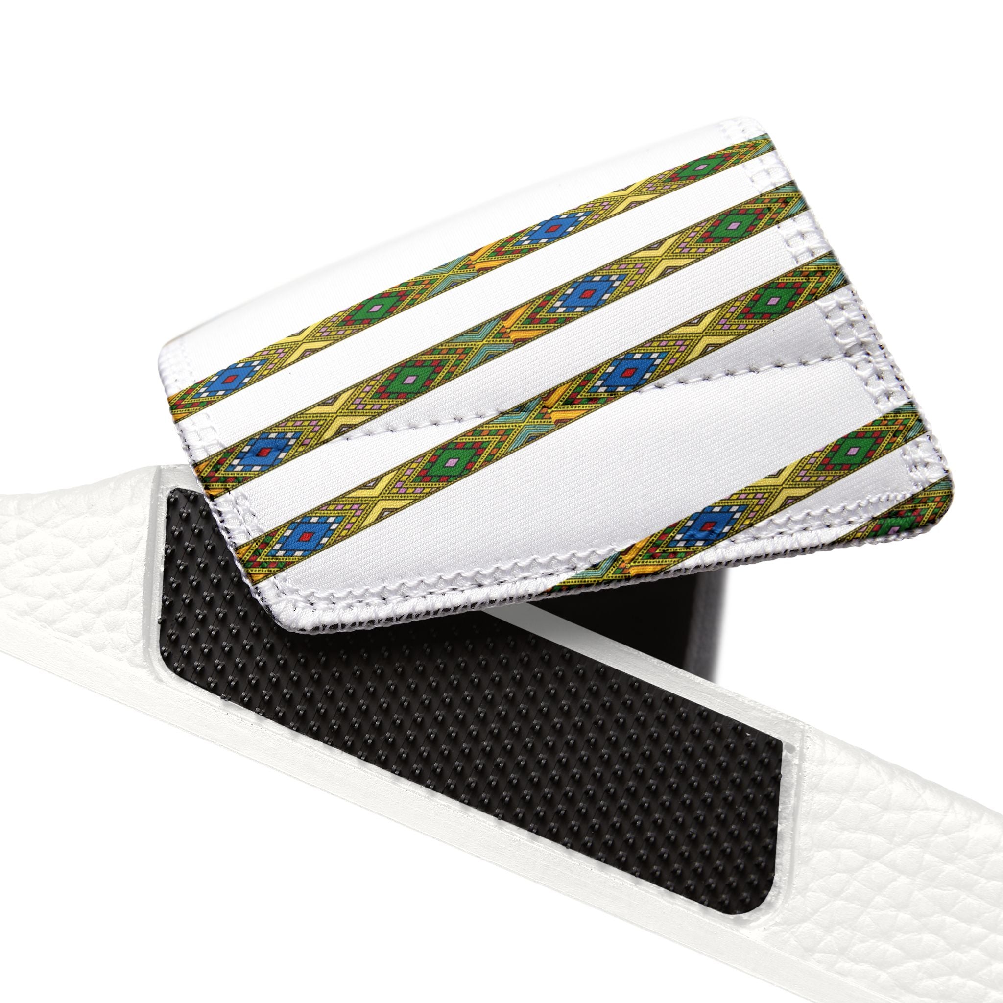 Slide Sandals — Striped Green Blue Marble Removable Strap Slides