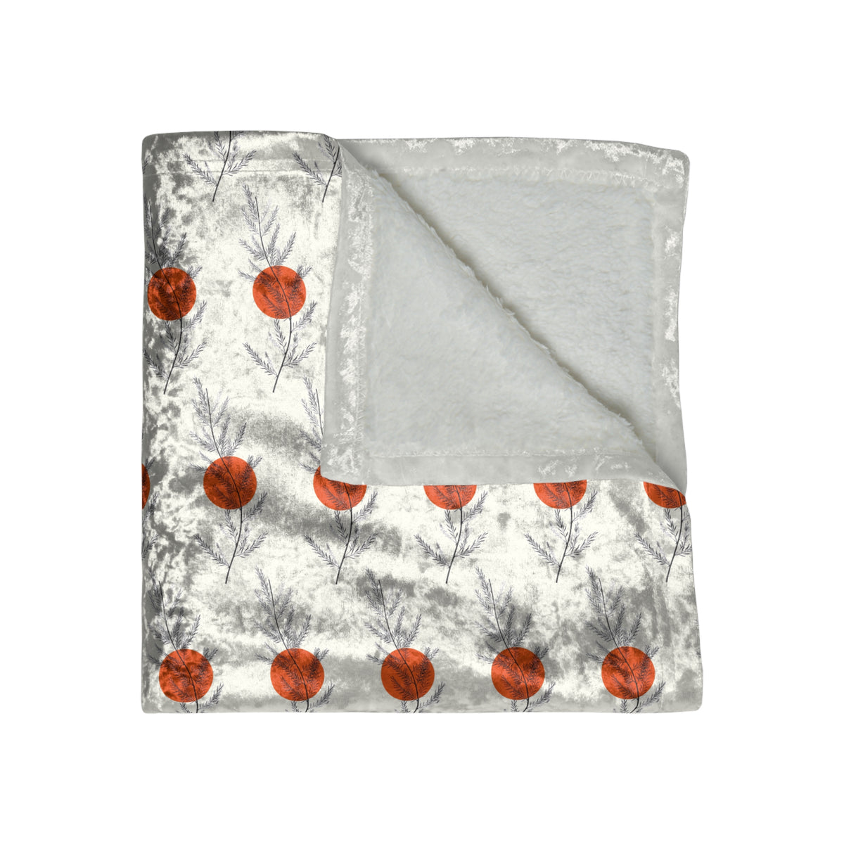 Crushed Velvet Blanket — Cozy Metallic Silver Throw with Orange Polka Dot Pattern