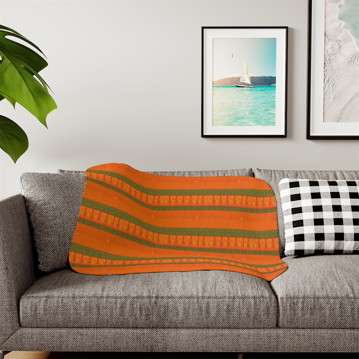 Sherpa Blanket — Cozy Orange Striped Throw for Fall & Cabin Decor