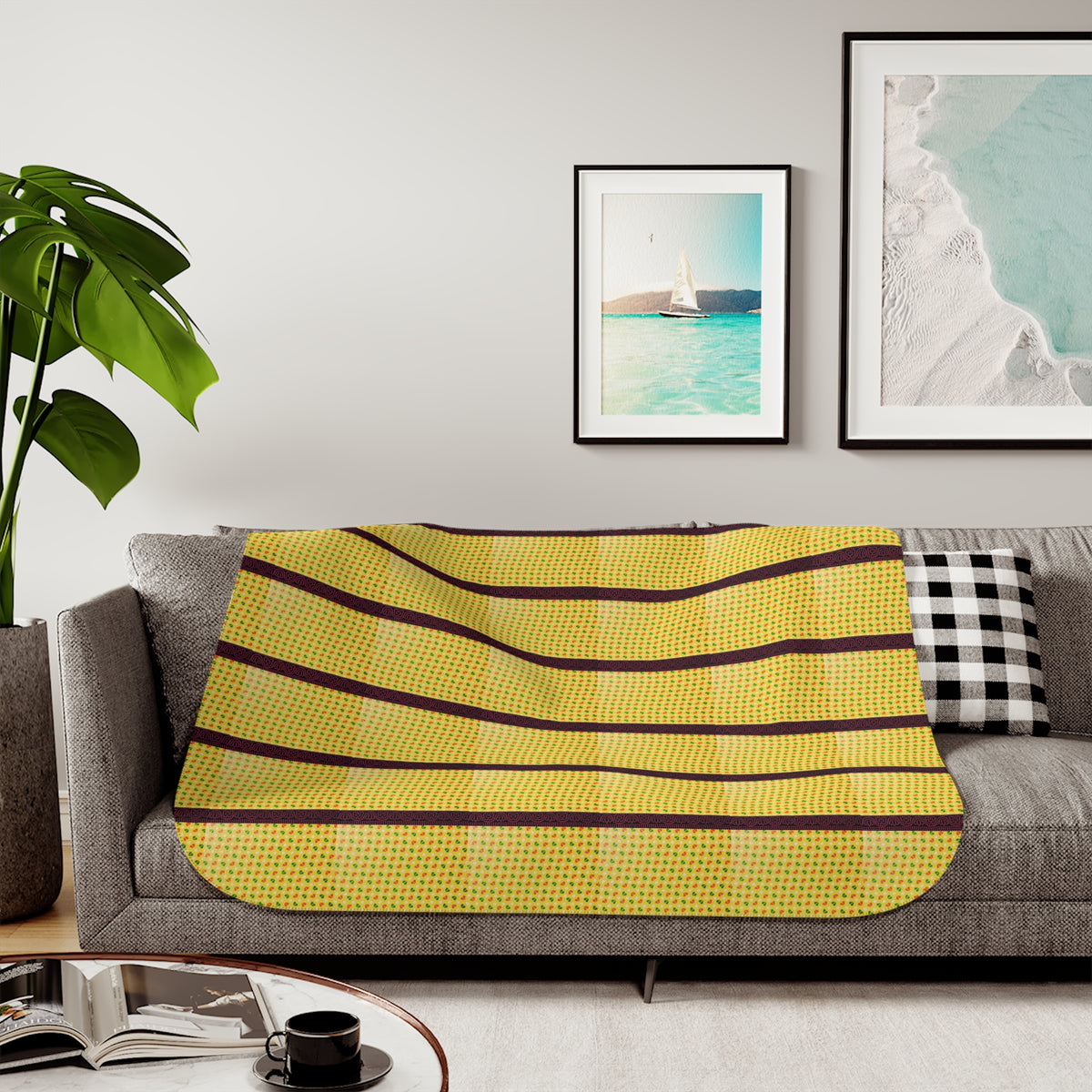 Striped Yellow Sherpa Blanket — Cozy Cabin Throw
