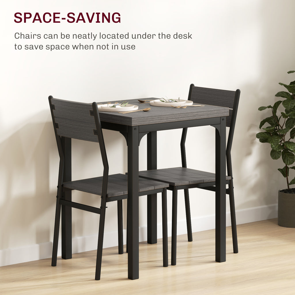 Dining Table Set for 2, 3 Piece Kitchen Table and Chairs with Metal Legs for Small Spaces, Grey Wood Effect