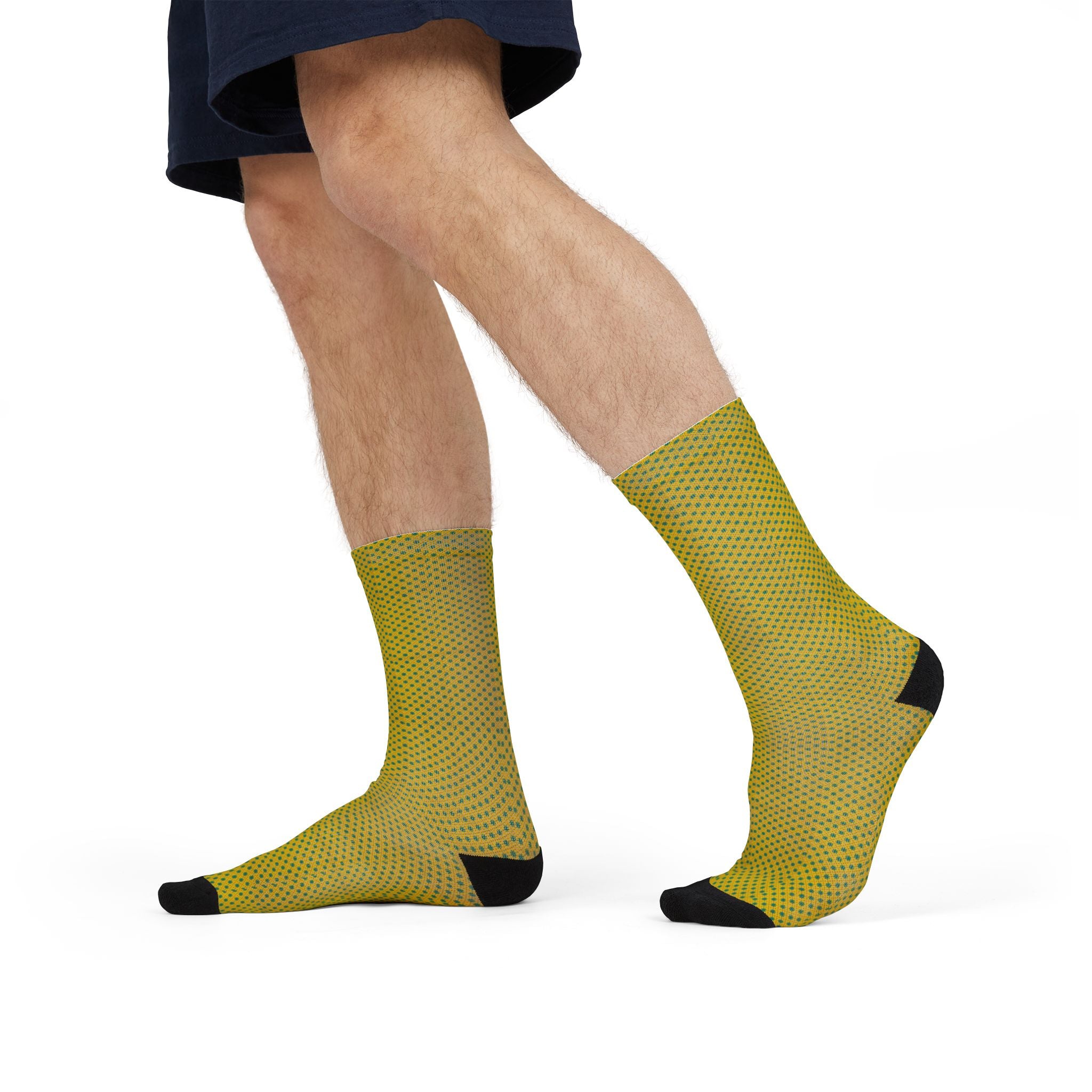 Yellow Dotted Sublimation Crew Socks – Lightweight Athletic Crew Socks