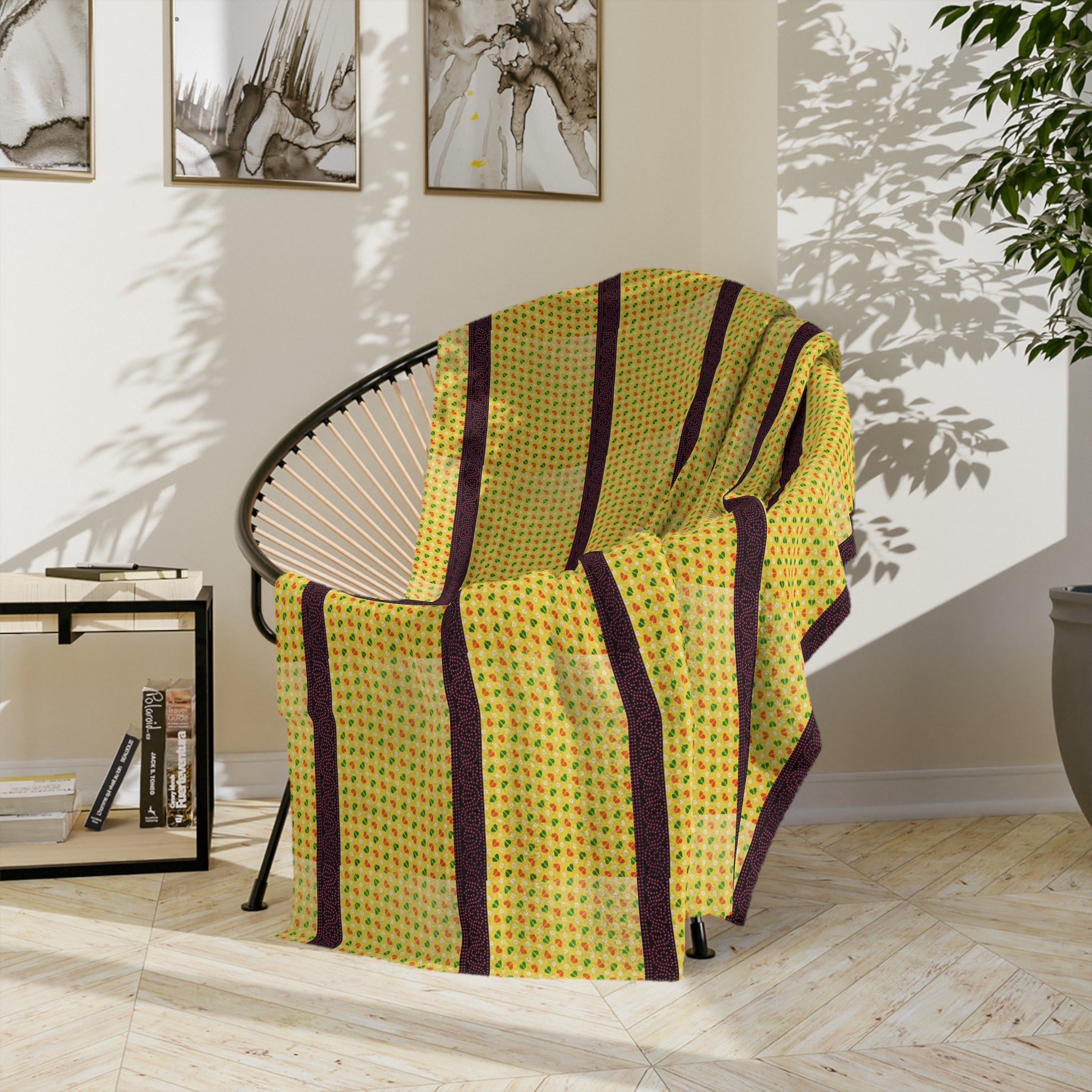 Yellow Striped Microfiber Blanket — Cozy Velveteen Throw for Home & Travel