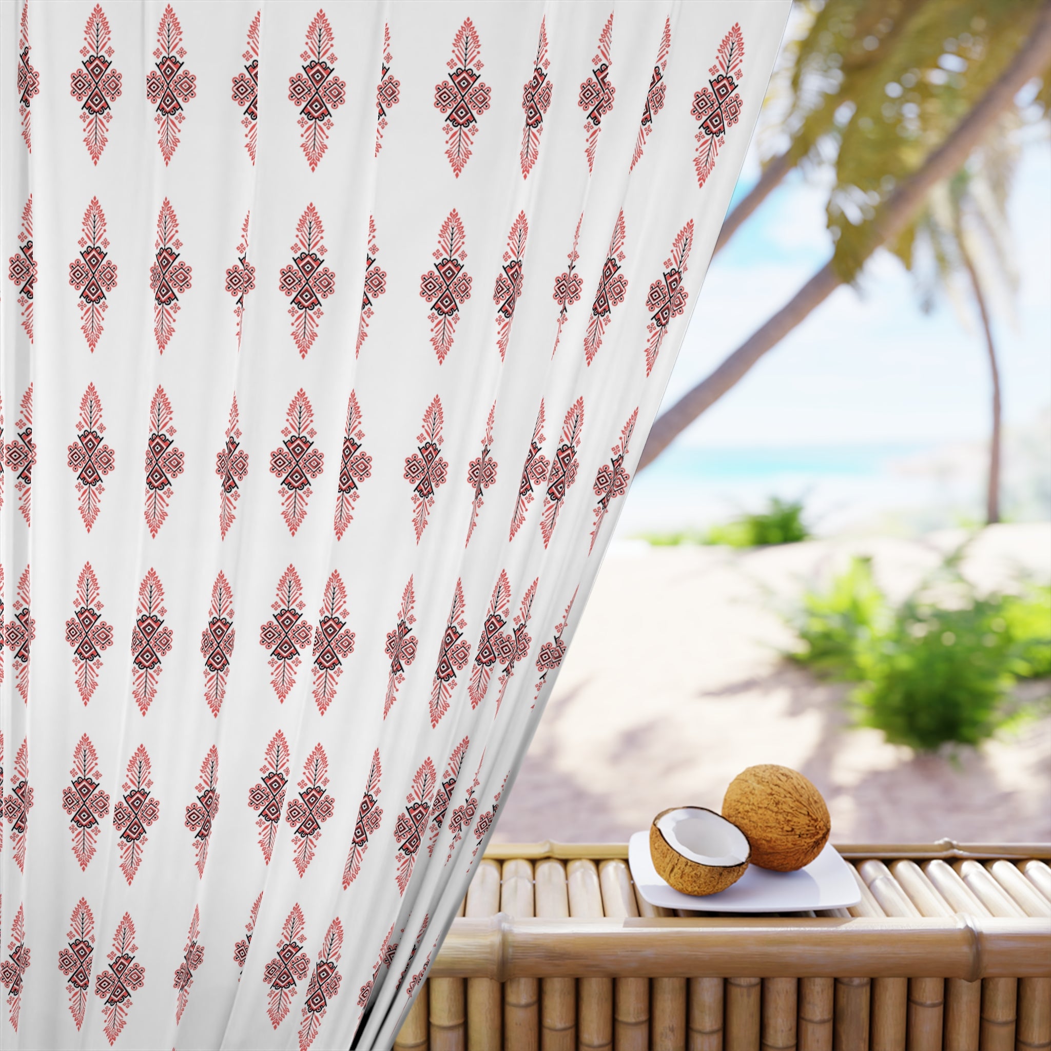 Boho Rose Ikat መጋረጃ መስኮት — ሓደ ፓነል ጽቡቕ መጋረጃ