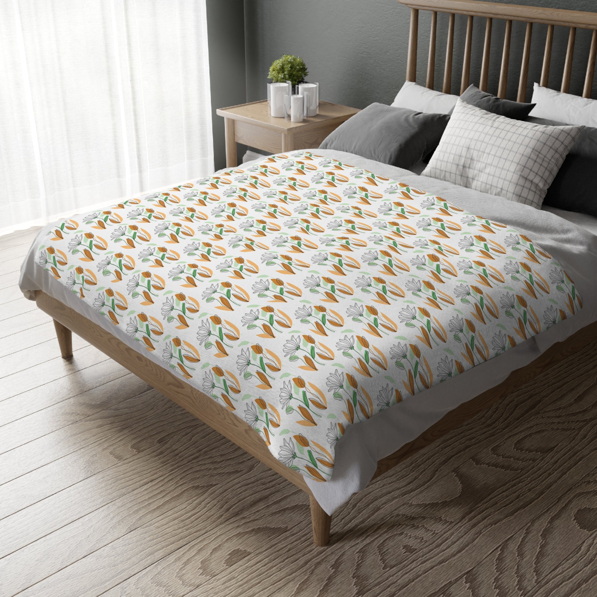 Tulip Pattern Velveteen Microfiber Blanket – Floral Two-Sided Throw