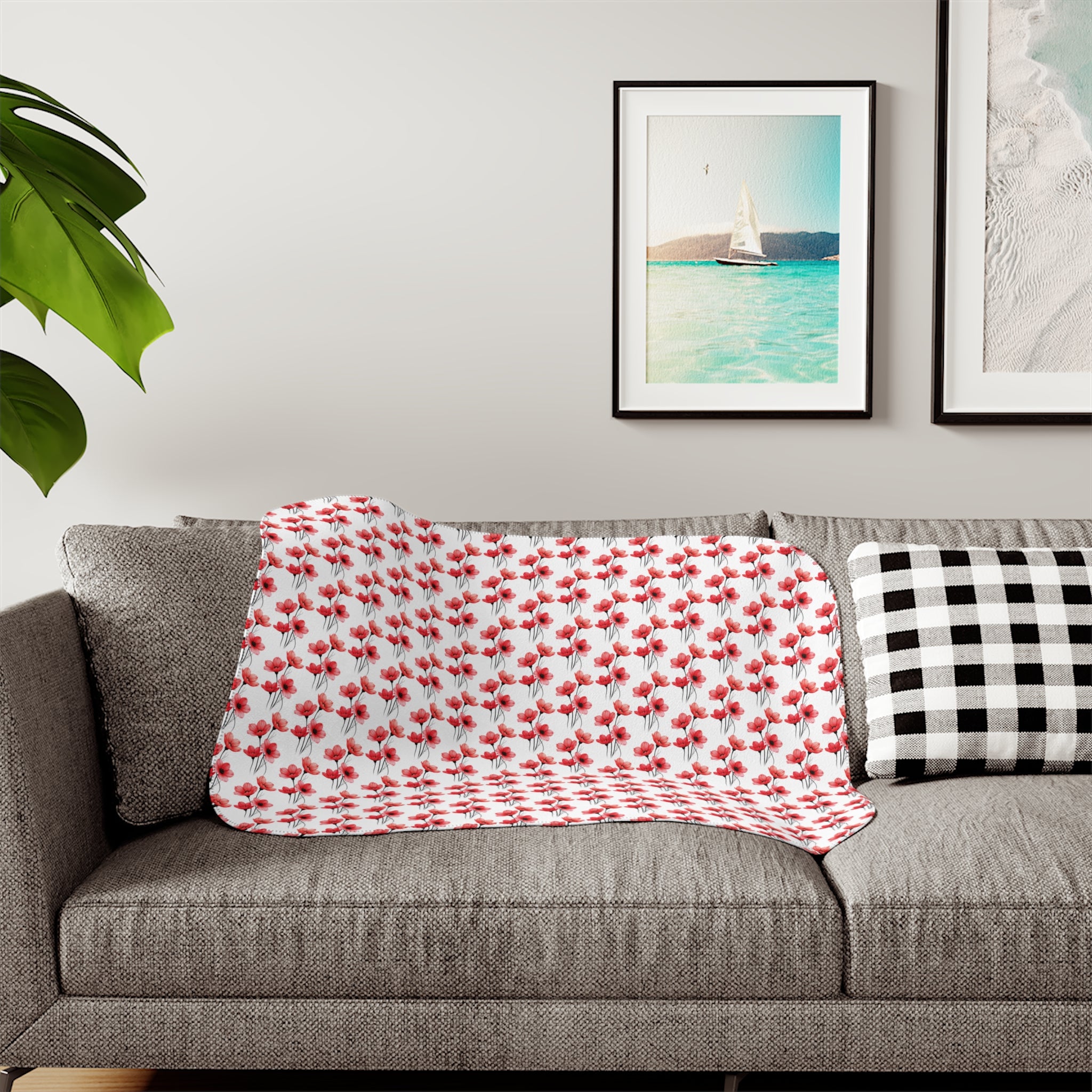 Cozy Red Floral Sherpa Blanket — Reversible Plush Throw for Home & Gift