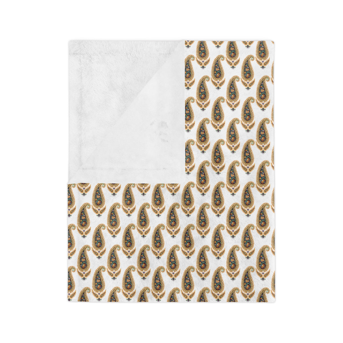 Velveteen Microfiber Blanket — Golden Paisley Pattern Cozy Throw