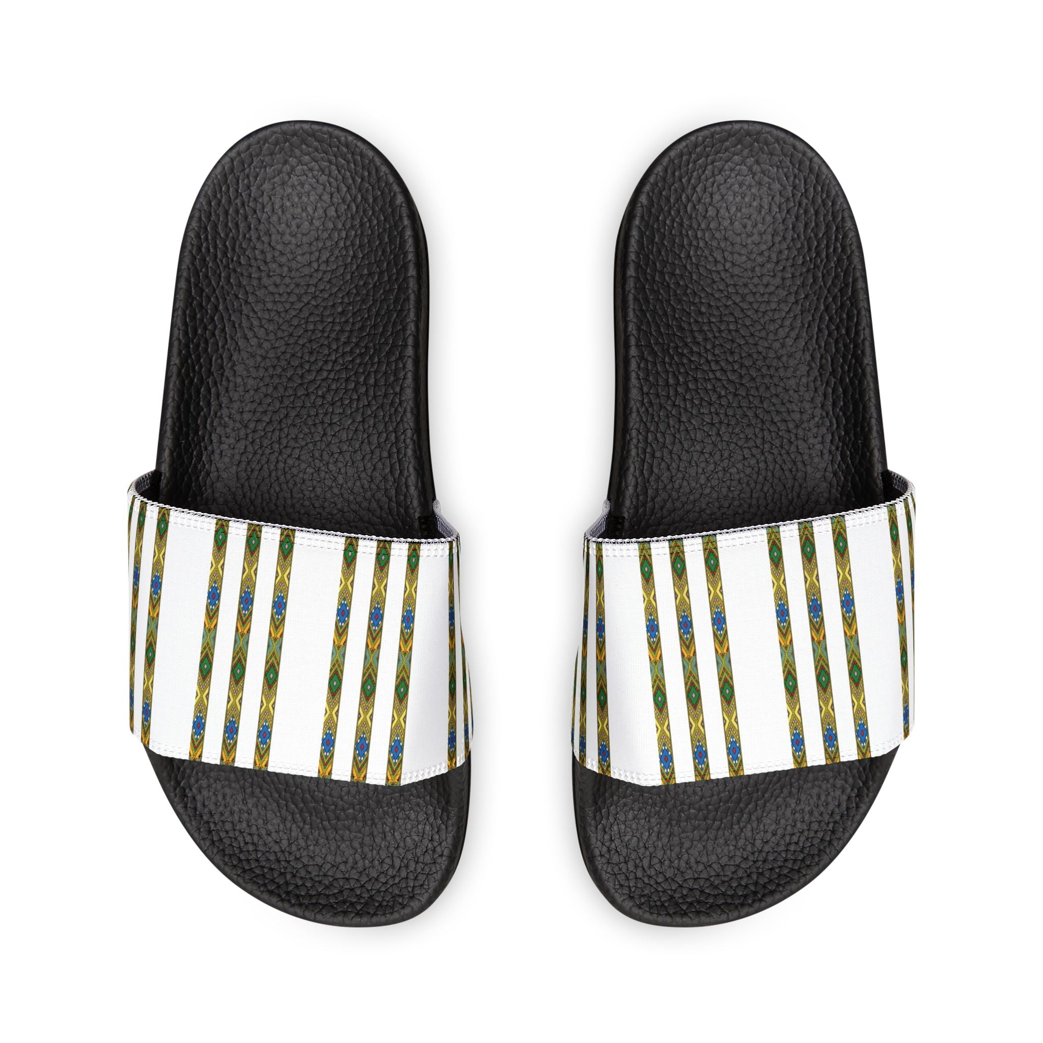 Slide Sandals — Striped Green Blue Marble Removable Strap Slides