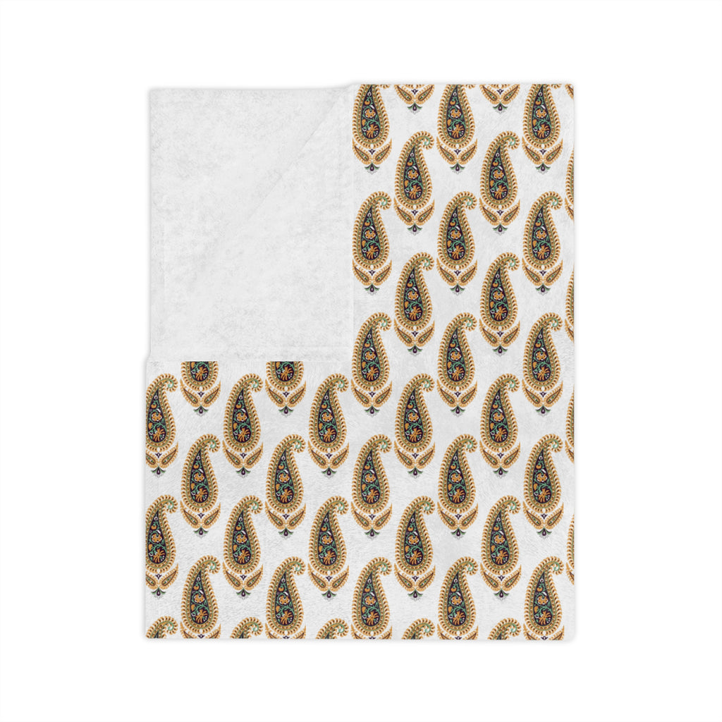 Velveteen Microfiber Blanket — Golden Paisley Pattern Cozy Throw