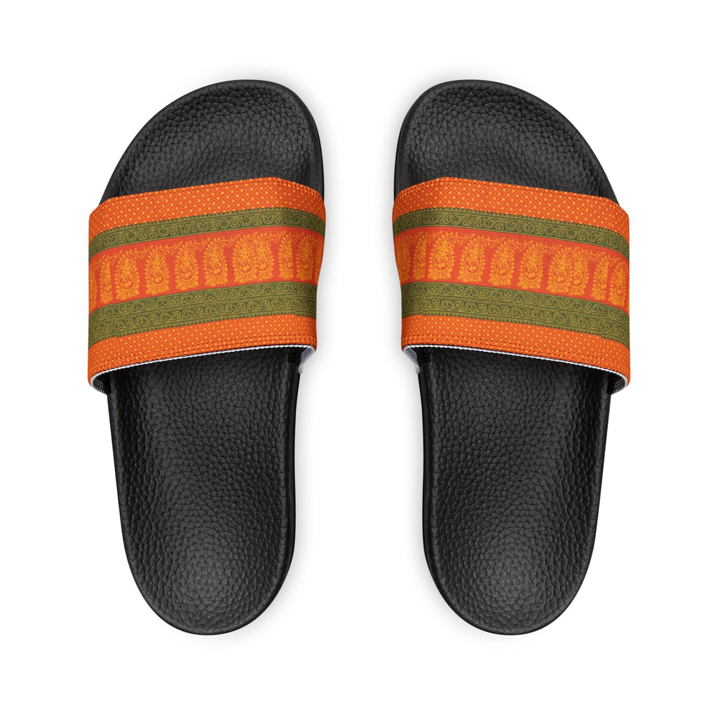 Slide Sandals — Orange Green Striped Removable-Strap Slides