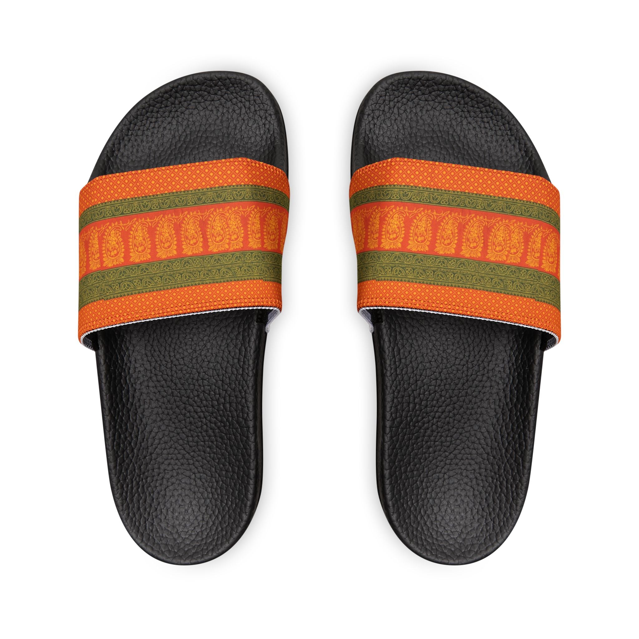 Slide Sandals — Orange Green Striped Removable-Strap Slides