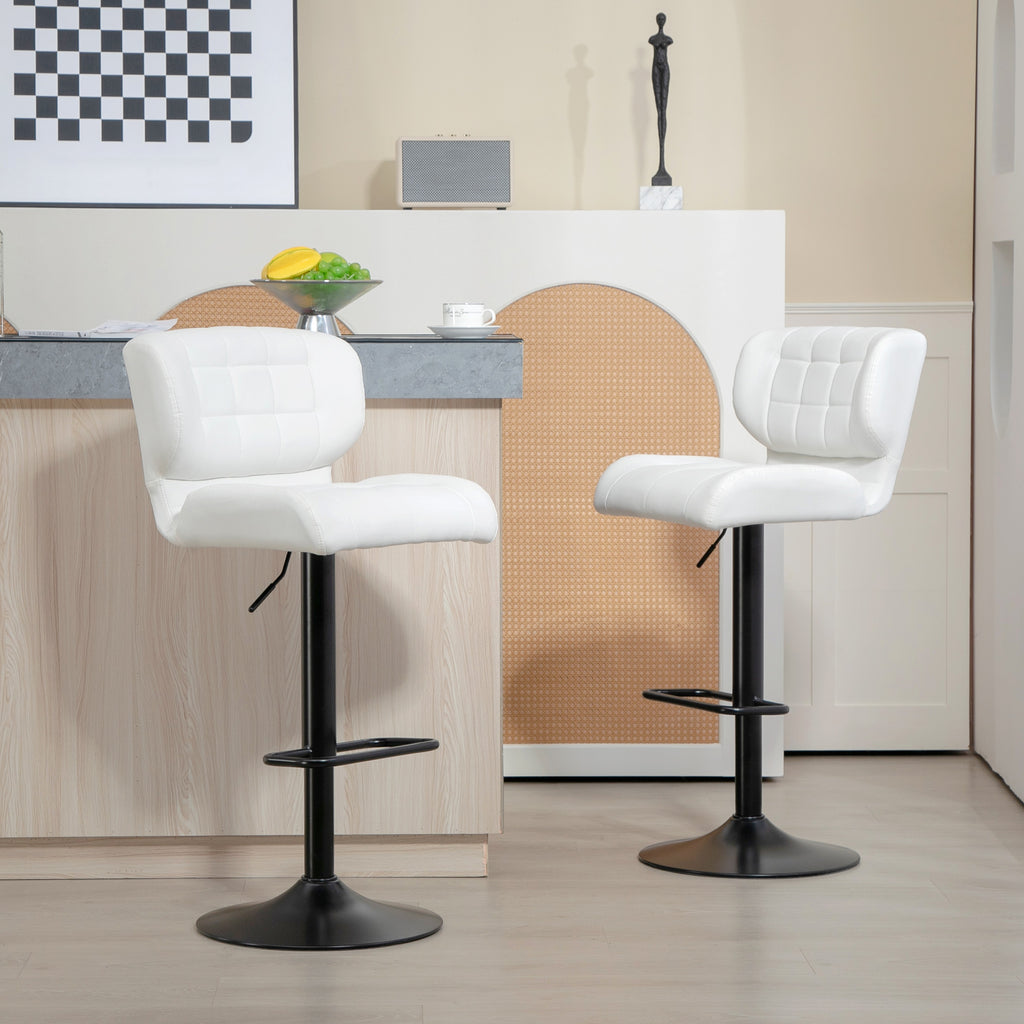 Swivel PU Leather Barstools Set of 2 Adjustable Bar Stools with Footrest Back for Kitchen Counter Dining Room Black