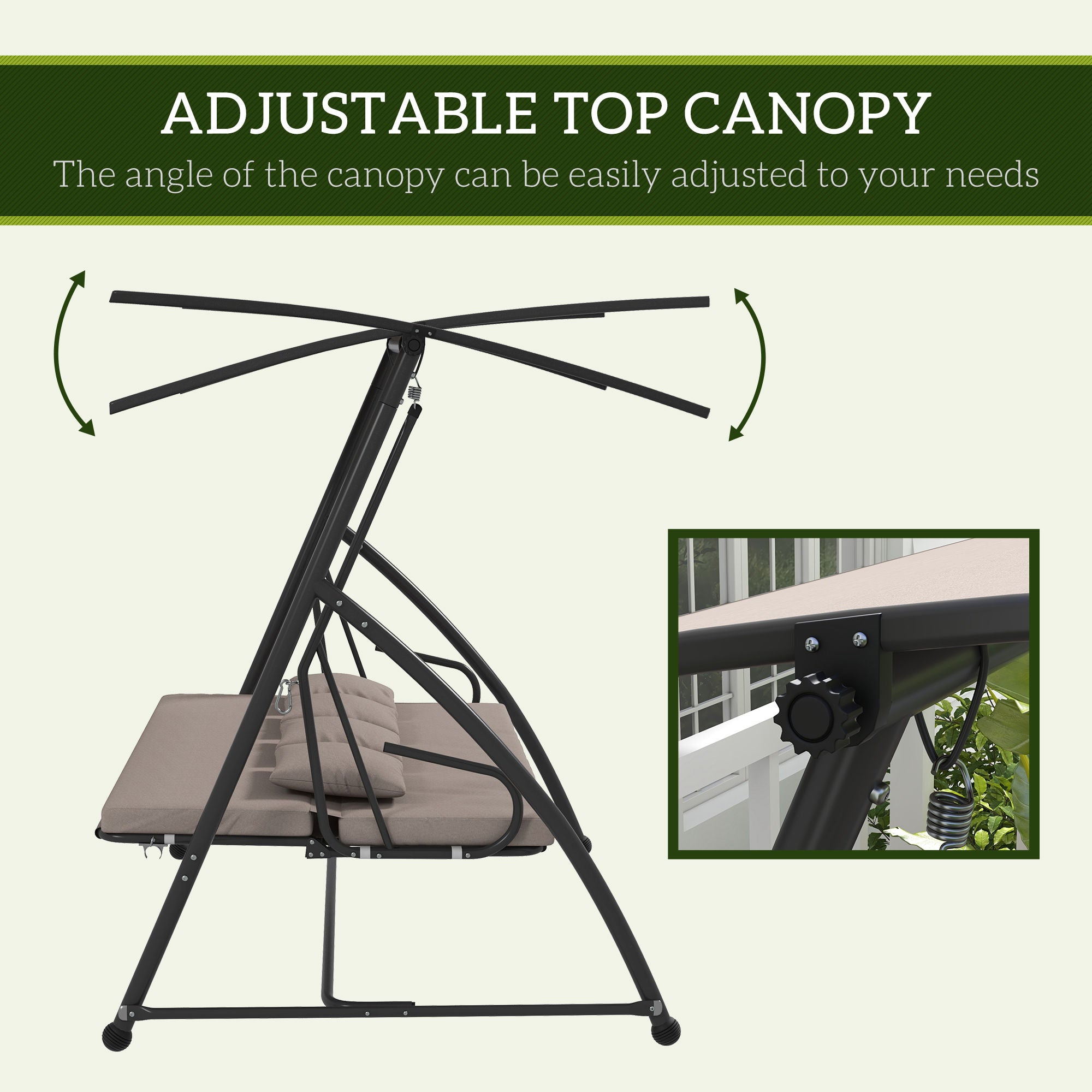 3 Seater Porch Swing Convertible Swing Chair Bed Cushioned Light Brown