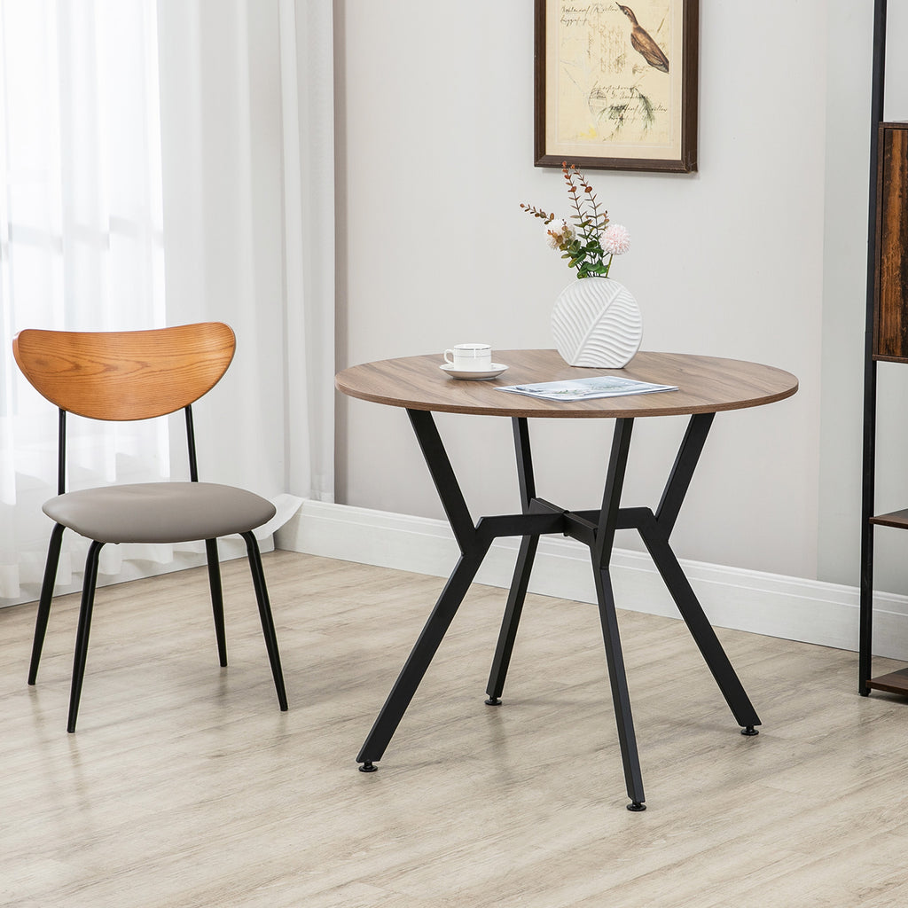 35" Round Dining Table, Modern Dining Room Table with Steel Frame, Space Saving Small Kitchen Table, Brown