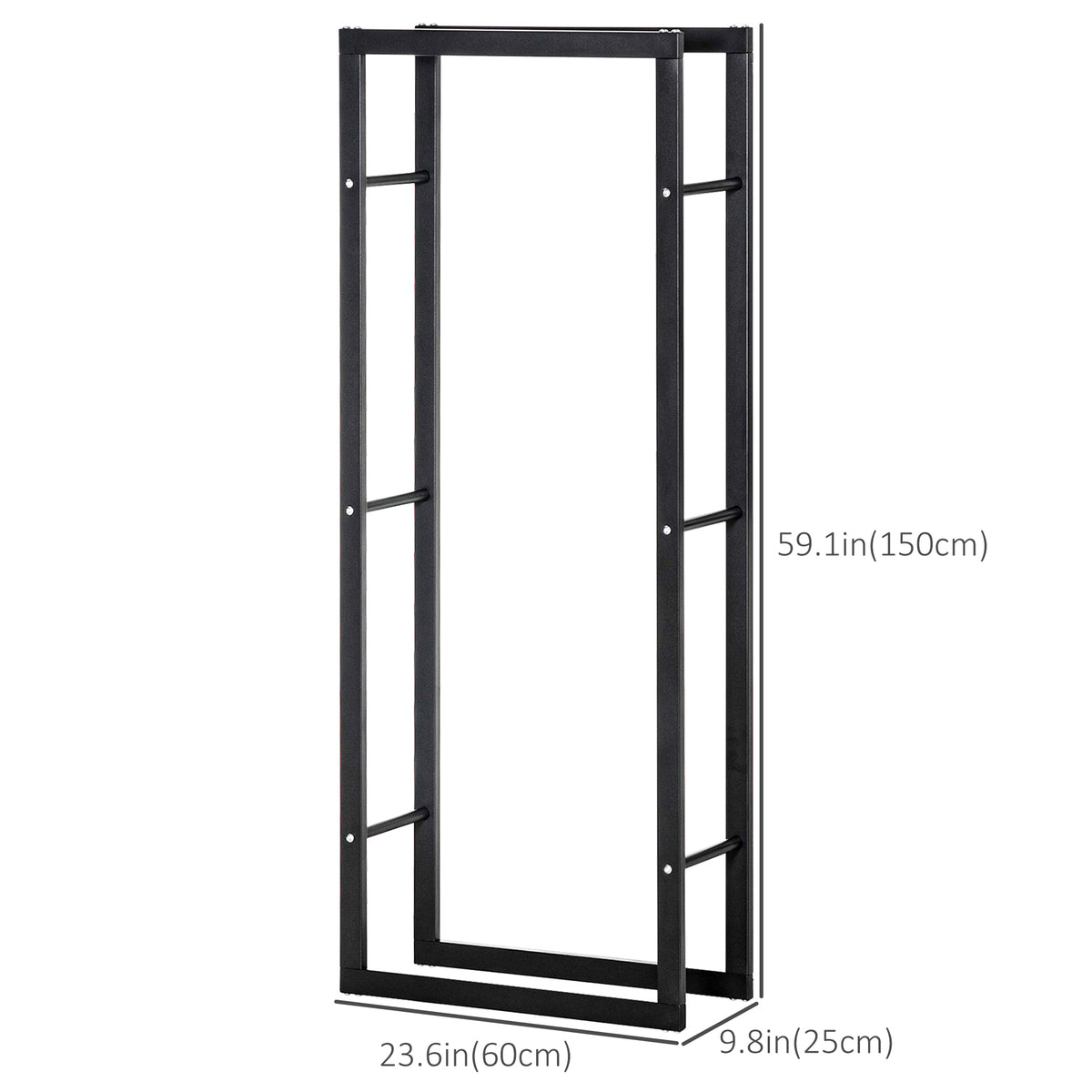 23.6" x 9.8" x 59.1" Firewood Rack Outdoor, Log Holder Fireplace Storage Rack with Handles and 220 lbs. Weight Capacity, Black