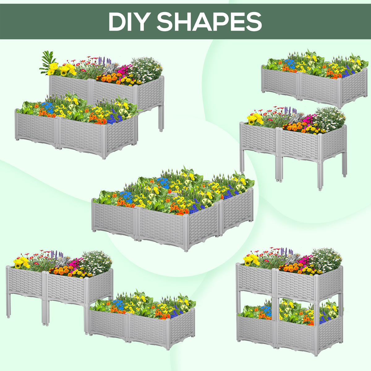 4 Piece Raised Garden Bed PP Raised Flower Bed Vegetable Herb Grow Box Stand Brown