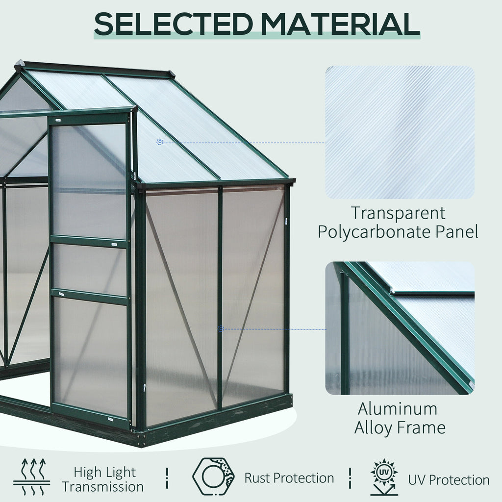 6.2' x 4.3' x 6.6' Clear Polycarbonate Greenhouse Large Walk-In Green House Garden Plants Grow Galvanized Base Aluminium Frame w/ Slide Door
