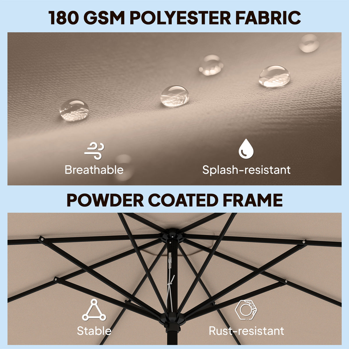 9' x 9' Round Market Umbrella with Valance, Patio Umbrella with Tilt and Crank, for Garden, Deck, Poolside, Khaki