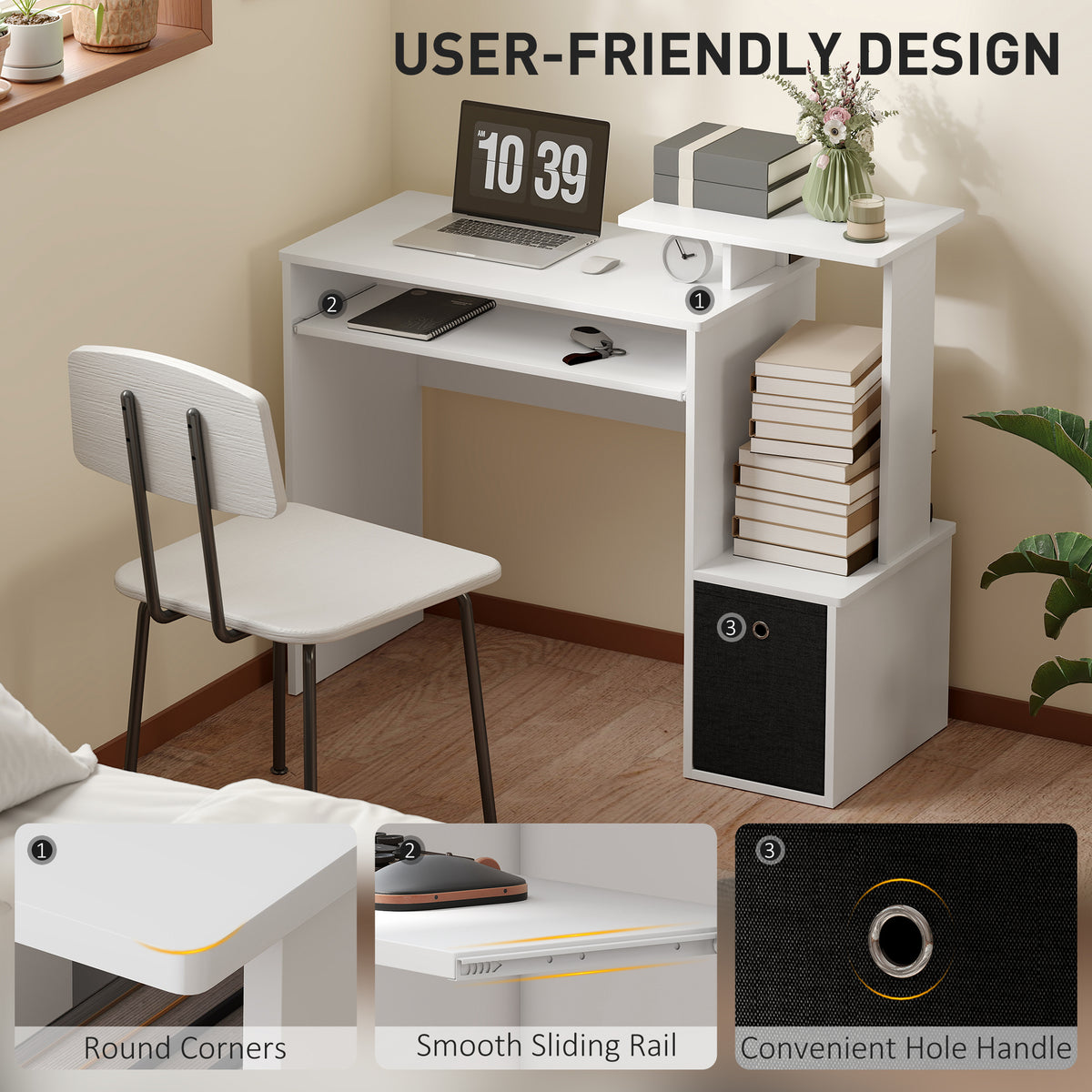 Computer Desk with Sliding Keyboard Tray Storage Drawer Shelf Home Office Workstation Grey