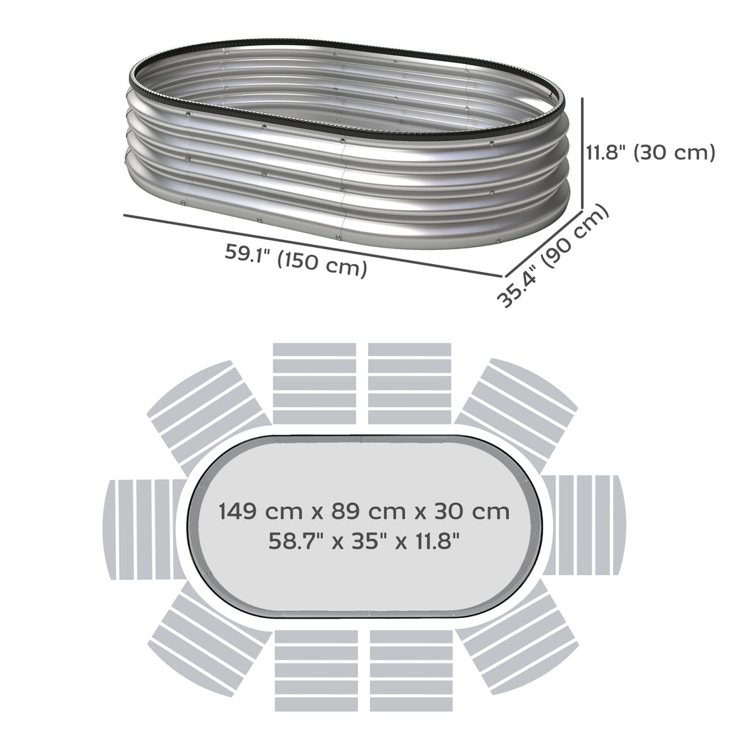 Galvanized Raised Garden Bed, 5 x 3 x 1 ft Modular Metal Garden Beds with Rubber Strip Edging, Silver