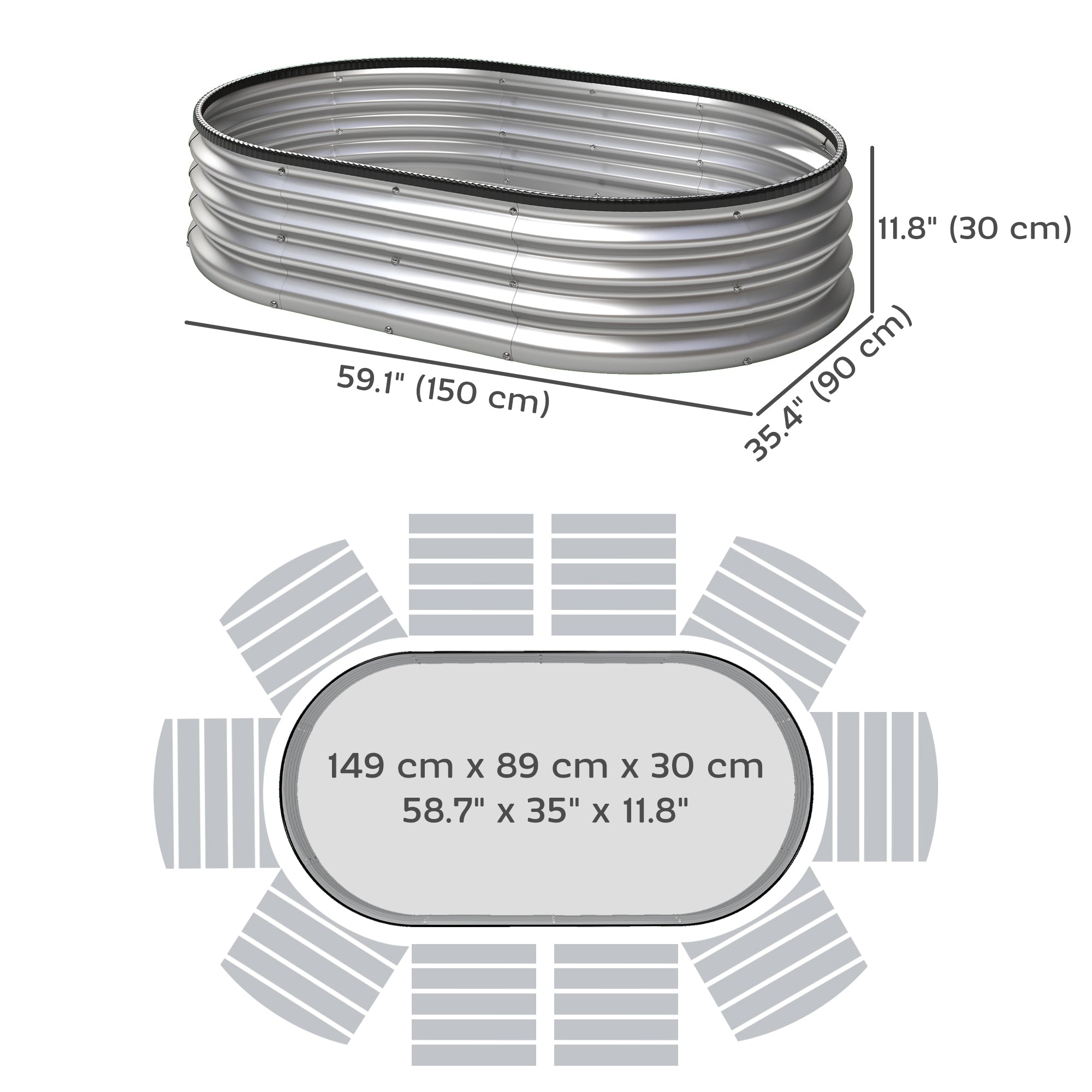 Galvanized Raised Garden Bed, 5 x 3 x 1 ft Modular Metal Garden Beds with Rubber Strip Edging, Silver