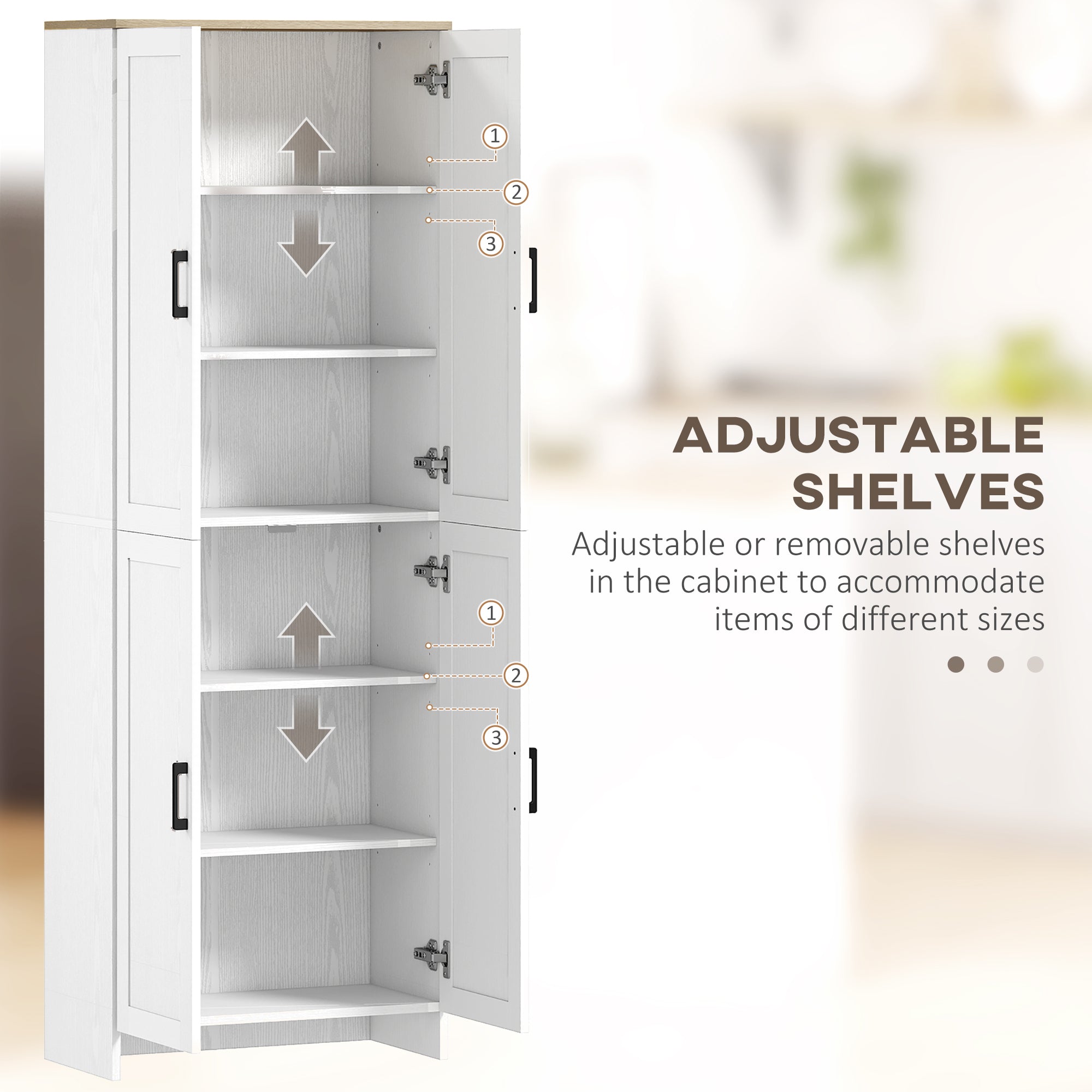 67" 4-Door Kitchen Pantry Cabinet, Freestanding Storage Cabinet Cupboard with Adjustable Shelves, White
