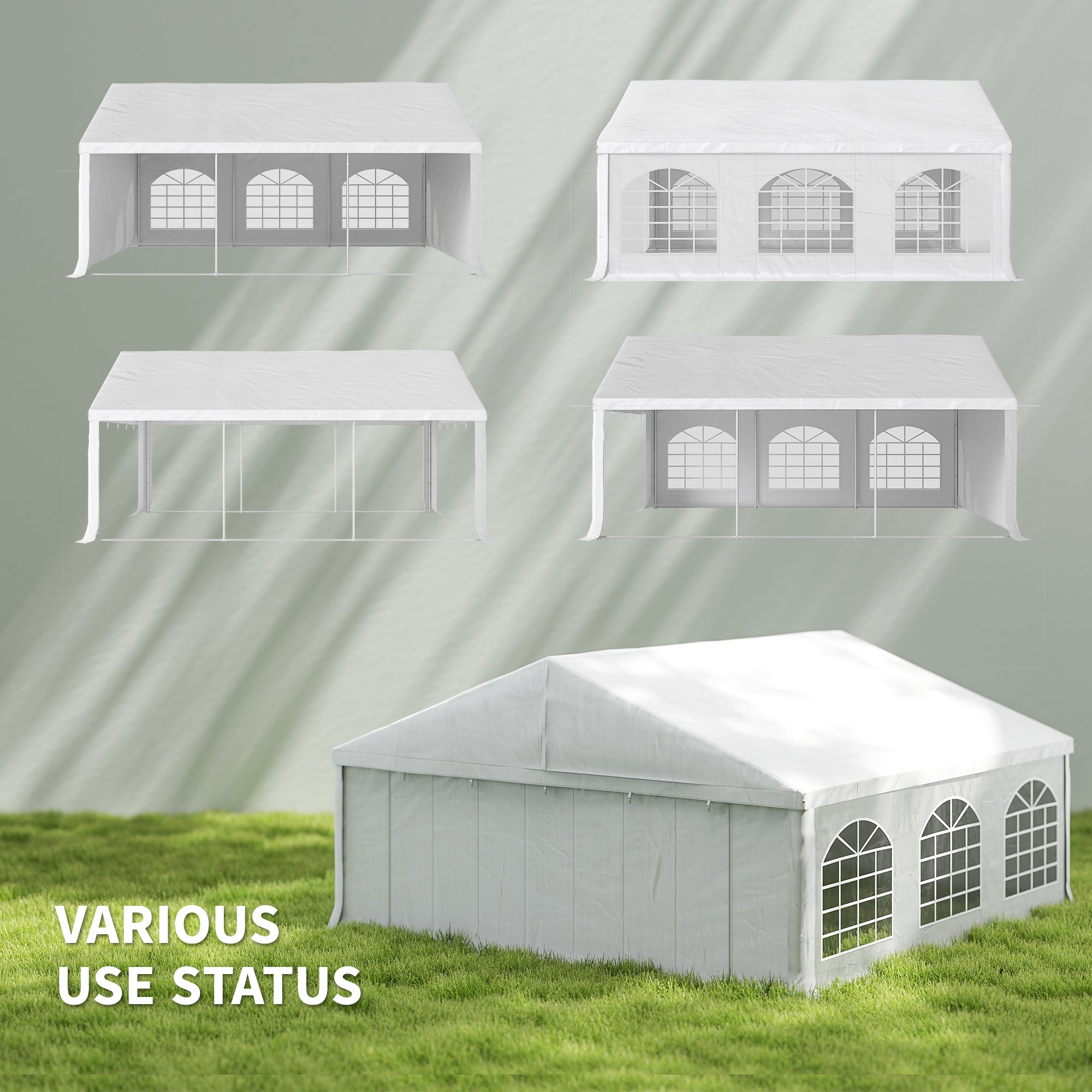 20' x 20' Heavy-duty Large Wedding Tent, Outdoor Carport Garage Party Tent, Patio Gazebo Canopy with Sidewall, Grey
