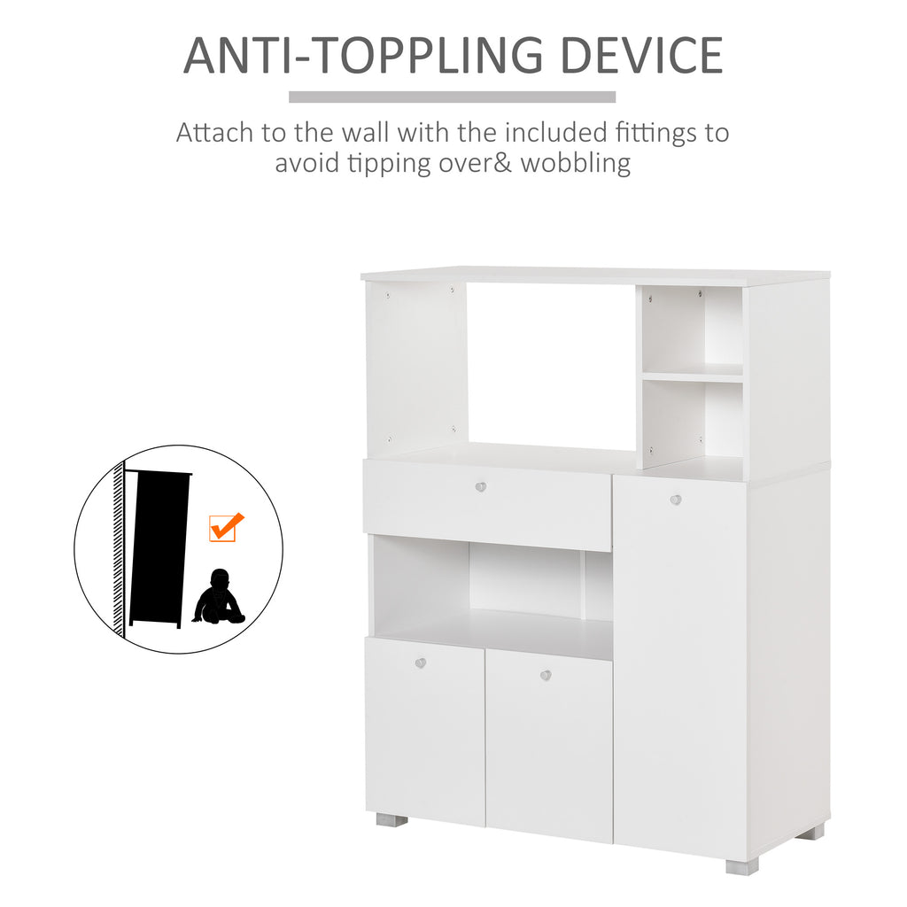 Compact Kitchen Pantry Cabinet Server Hutch Storage Buffet with Microwave Oven Stand Drawer and Shelves, White