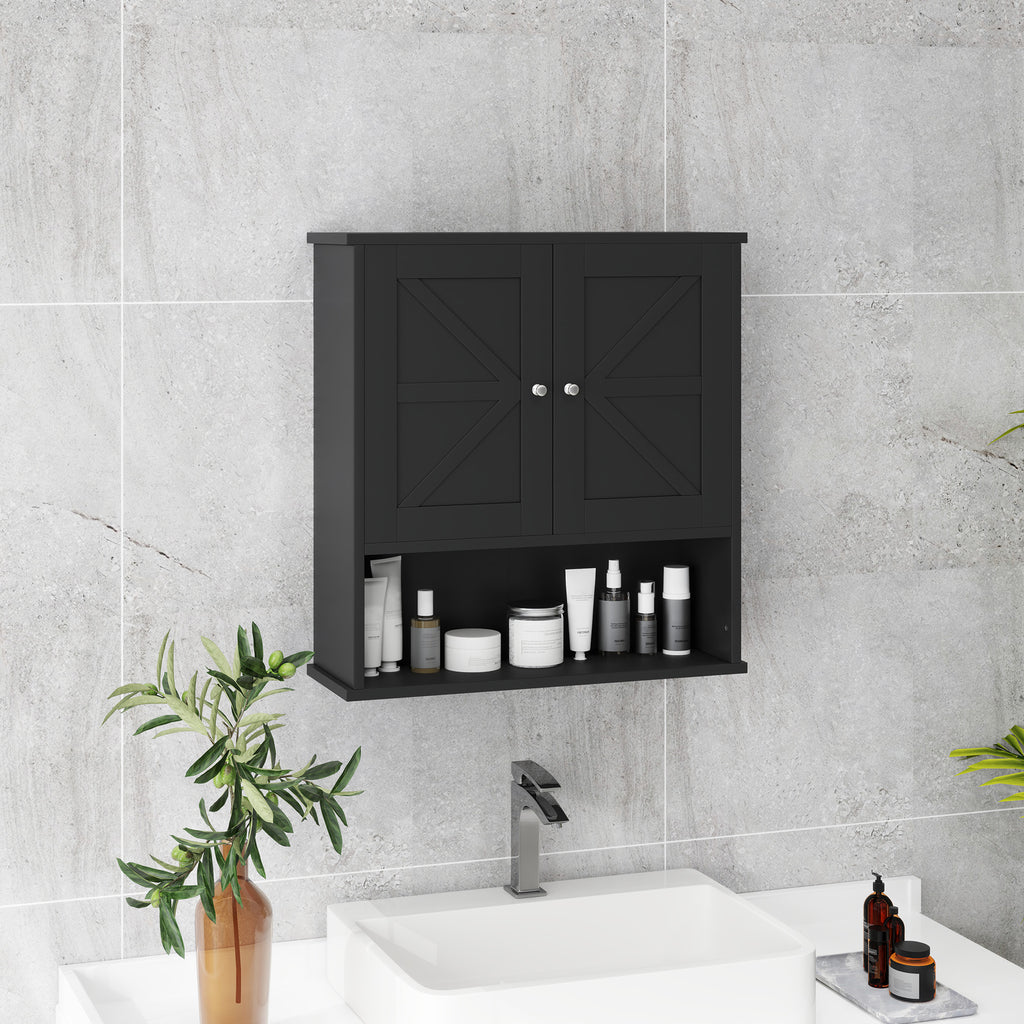 Farmhouse Bathroom Medicine Cabinet, Wall Cabinet with Barn Doors, and Adjustable Shelf for Laundry Room, White