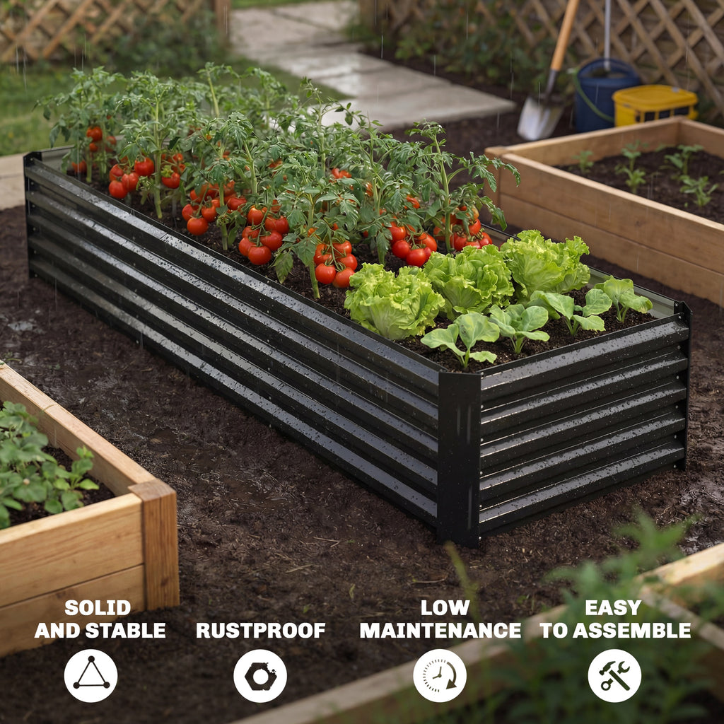 8 x 1.3 x 1.5ft Galvanized Raised Garden Bed, Reinforced Outdoor Planter Box with Open Bottom, Green