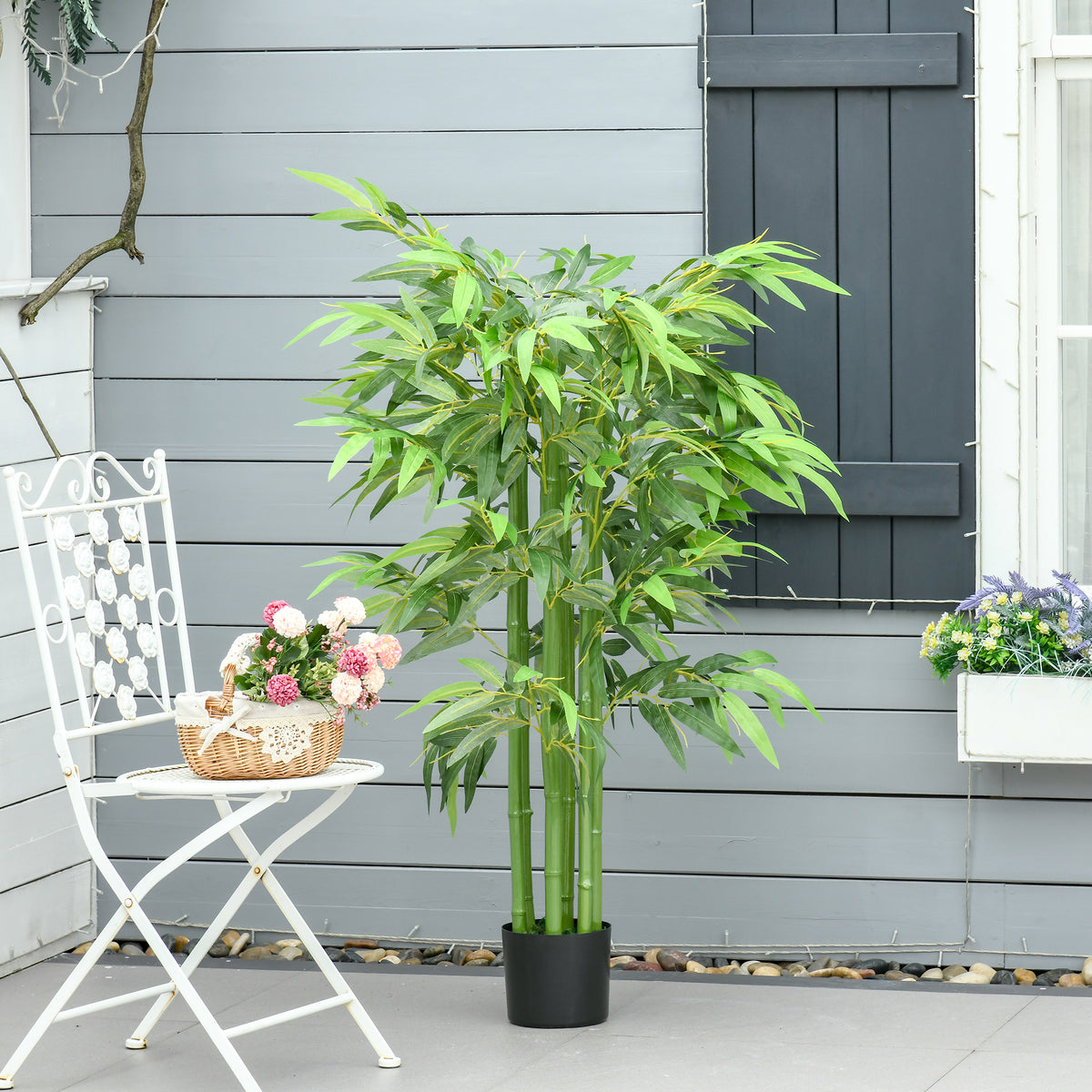 4FT Artificial Bamboo Tree Faux Decorative Plant in Nursery Pot for Indoor Décor