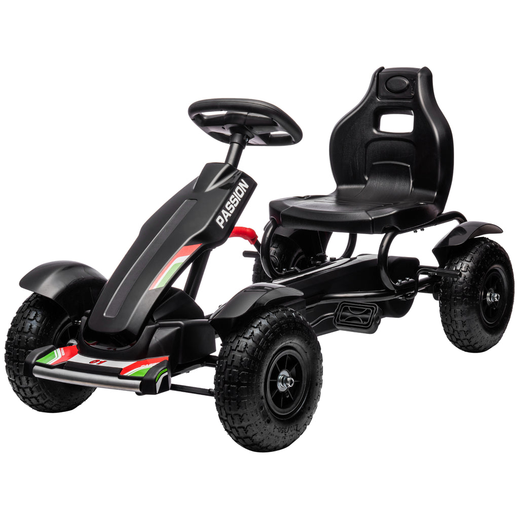 Aosom Pedal Go Kart ንህጻናት፣ መኪና ብመገዲ ፔዳል እትኸይድ ምስ ዝስተኻኸል ባልዲ፣ ሃንድብሬክ፣ 4 ጎማታት ፕላስቲክ፣ ጸሊም