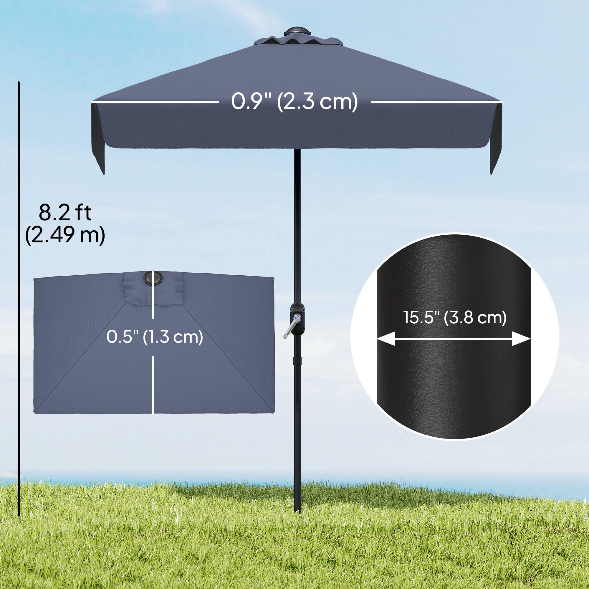 9.8ft Half Umbrella Semi Round Patio Parasol with Crank Handle, Top Vent for Garden, Balcony- NO BASE INCLUDED Dark Grey