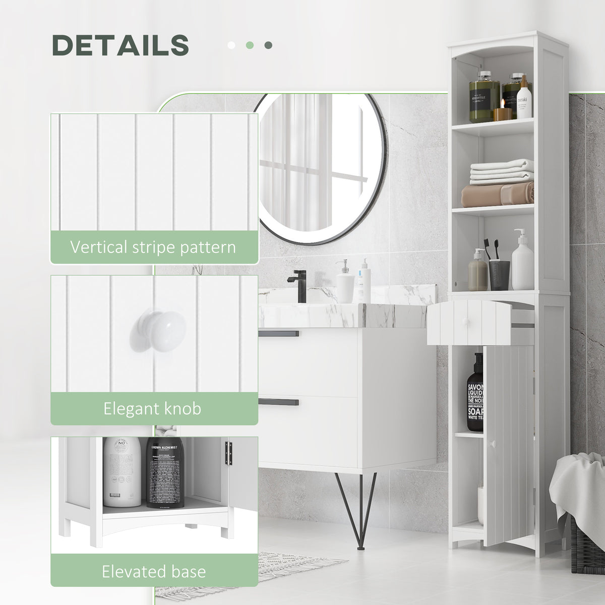 Tall Wooden Bathroom Cabinet Storage Organizer Kitchen Bedroom Decorative