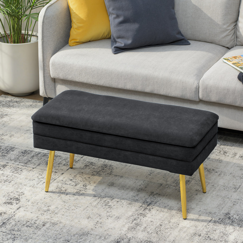 39" Storage Ottoman, Velvet End of Bed Bench with Steel Legs, Foot Stool with Storage for Bedroom, Living Room