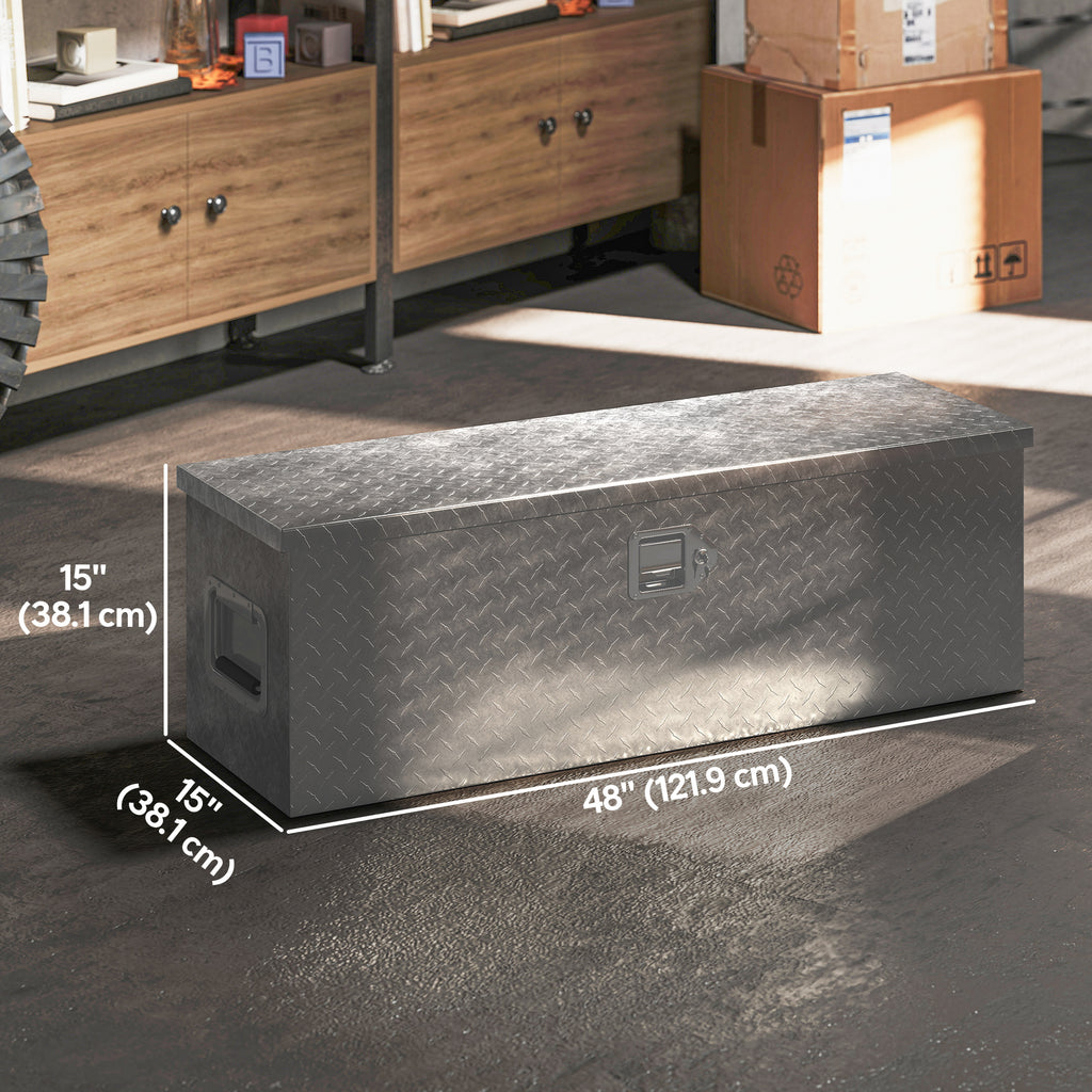 30 Inch Truck Bed Tool Box, Heavy Duty Aluminum Diamond Plate Trailer Tongue Box with Side Handle and Locks Keys