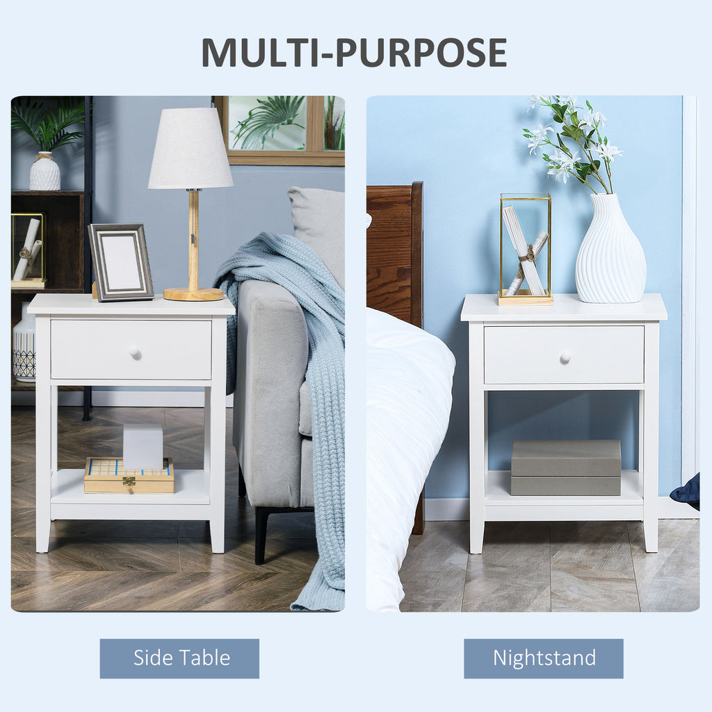 Modern Style Nightstand, Small End Table with Drawer and Storage Shelf for Bedroom, Living Room, White
