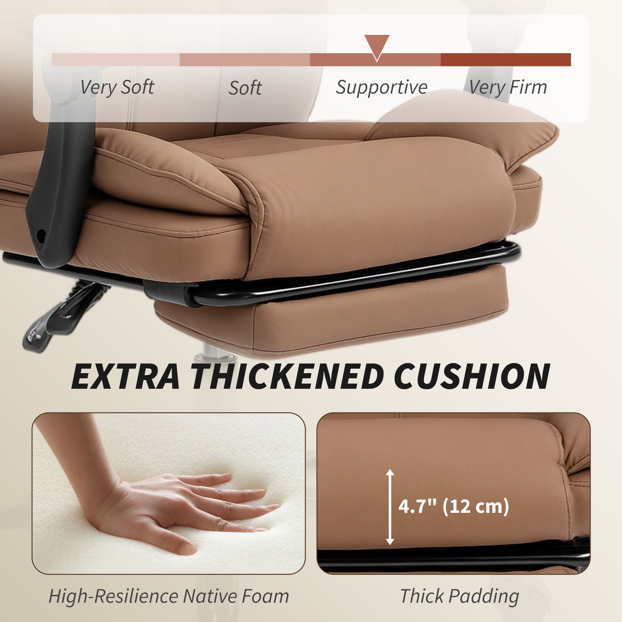 Reclining Office Chair, Executive Desk Chair with Pet-Friendly Fabric, Headrest, Footrest, Swivel Wheels, Brown