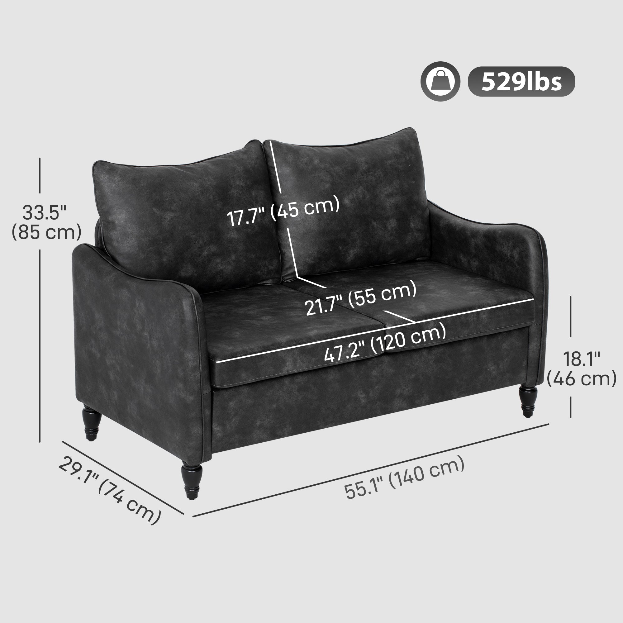 55" ሶፋ ሎቭሲት፣ ንእሽቶይ 2 መንበር ኮች ምስ ጽኑዕ ዕጨይሽቲ እግሪ፣ ዘመናዊ ፒዩ ለዘር ዝተሸፈነ ሶፋ ንእሽቶይ ቦታታት፣ ቡናዊ