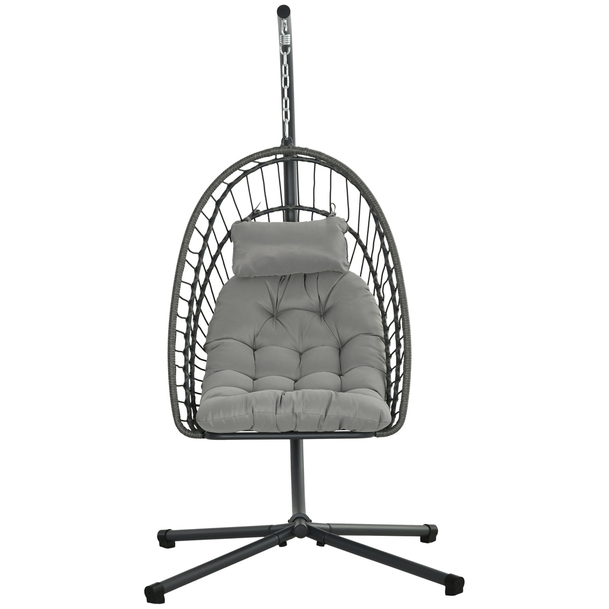 Hanging Egg Chair with Stand, Foldable Wicker Rattan Swing Chair with Thick Cushion, Light Grey