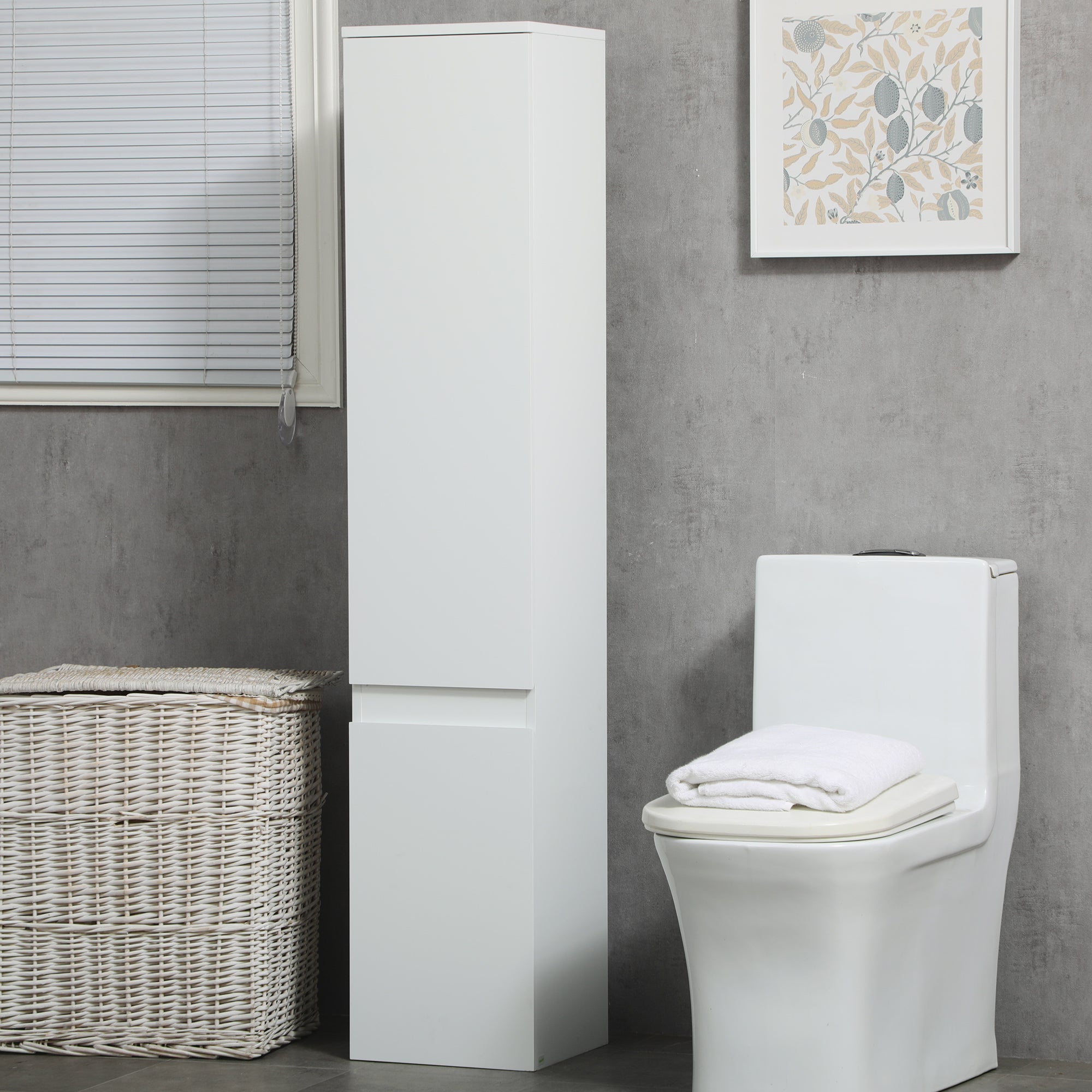 Tall Bathroom Cabinet, Freestanding Storage Organizer with Adjustable Shelves and Cupboards, 15" x 13" x 63", White
