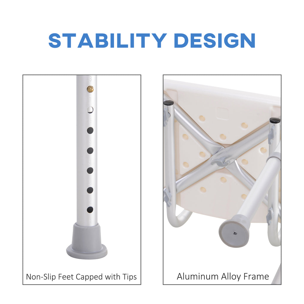 Bath Chair with Back, Adjustable Height Non-slip Shower Stool Bench Tool-Free Assembly Bathroom Aids, White