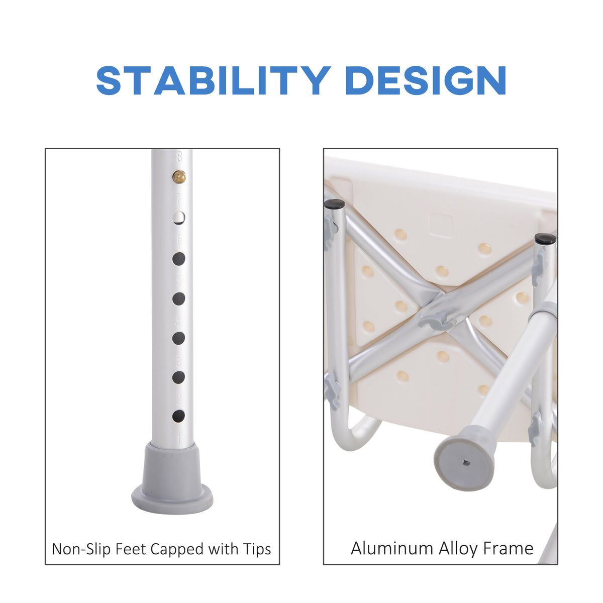 Bath Chair with Back, Adjustable Height Non-slip Shower Stool Bench Tool-Free Assembly Bathroom Aids, White
