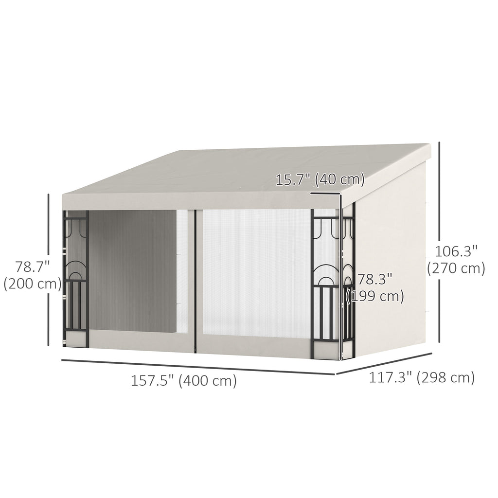 10' x 13' Wall Pergola, Outdoor Gazebo with 2 Curtains and 2 Nettings, UV Resistant, for Patio, Deck,  Beige