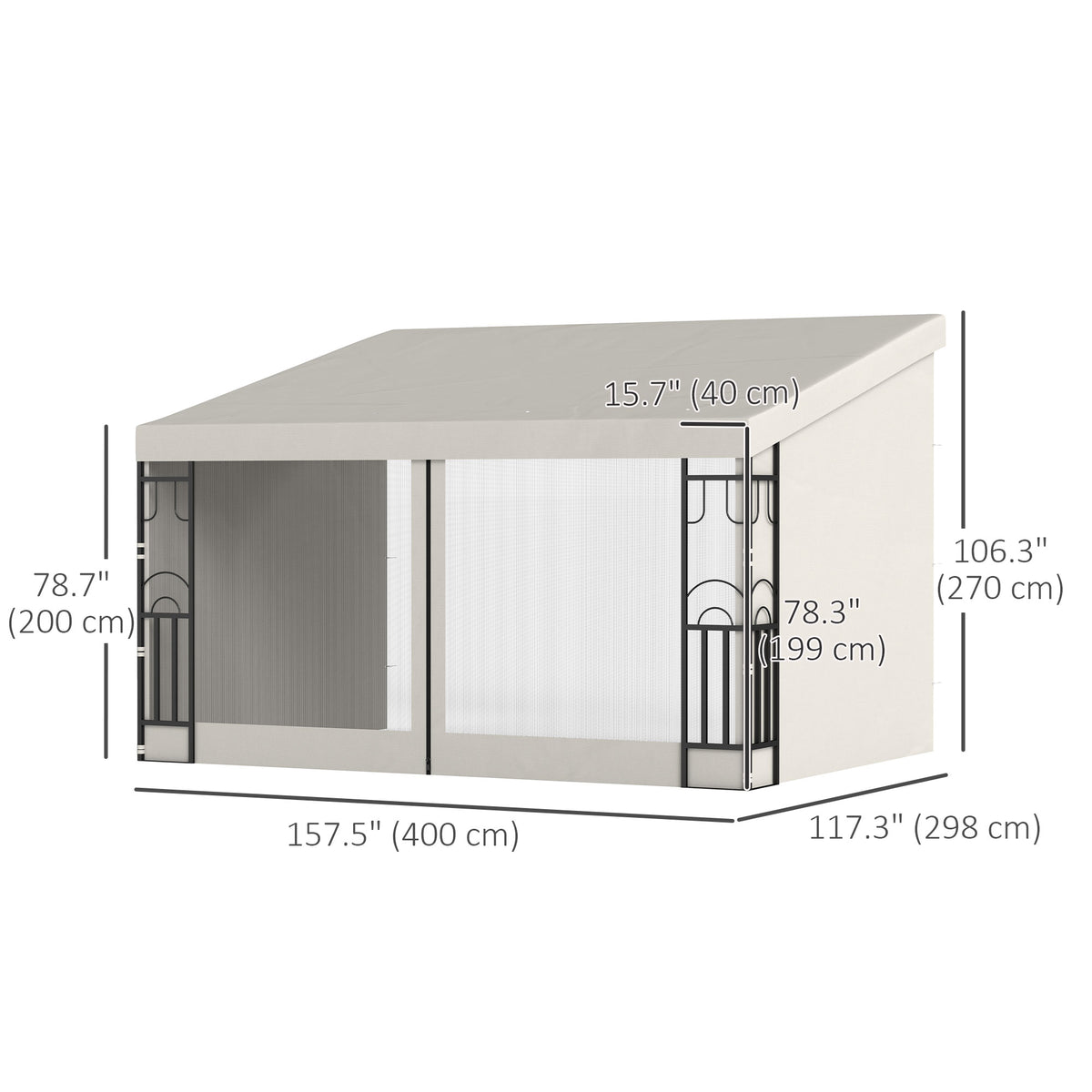 10' x 13' Wall Pergola, Outdoor Gazebo with 2 Curtains and 2 Nettings, UV Resistant, for Patio, Deck,  Beige